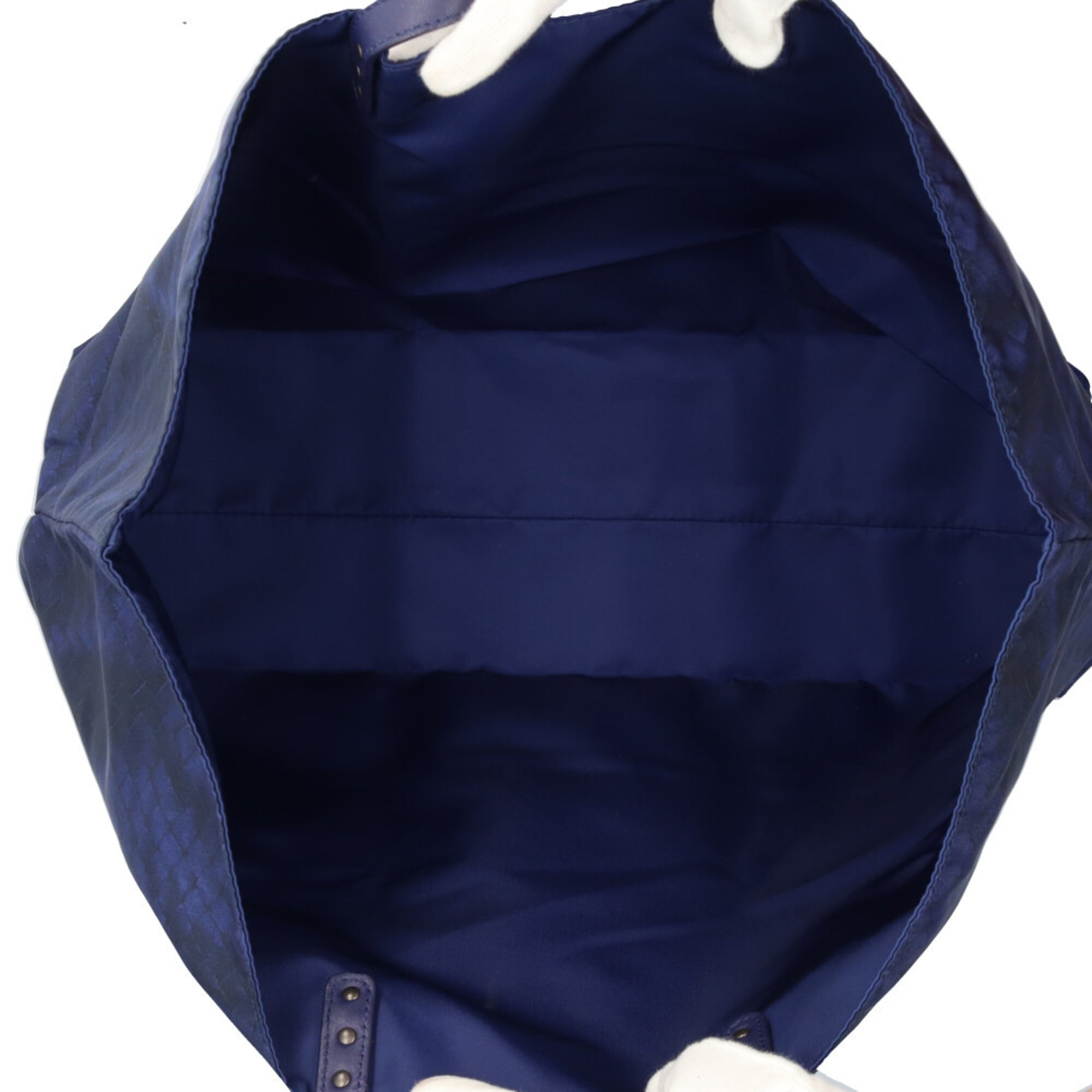Bottega Veneta Navy Nylon Handbag Tote Bag (Pre-Owned)