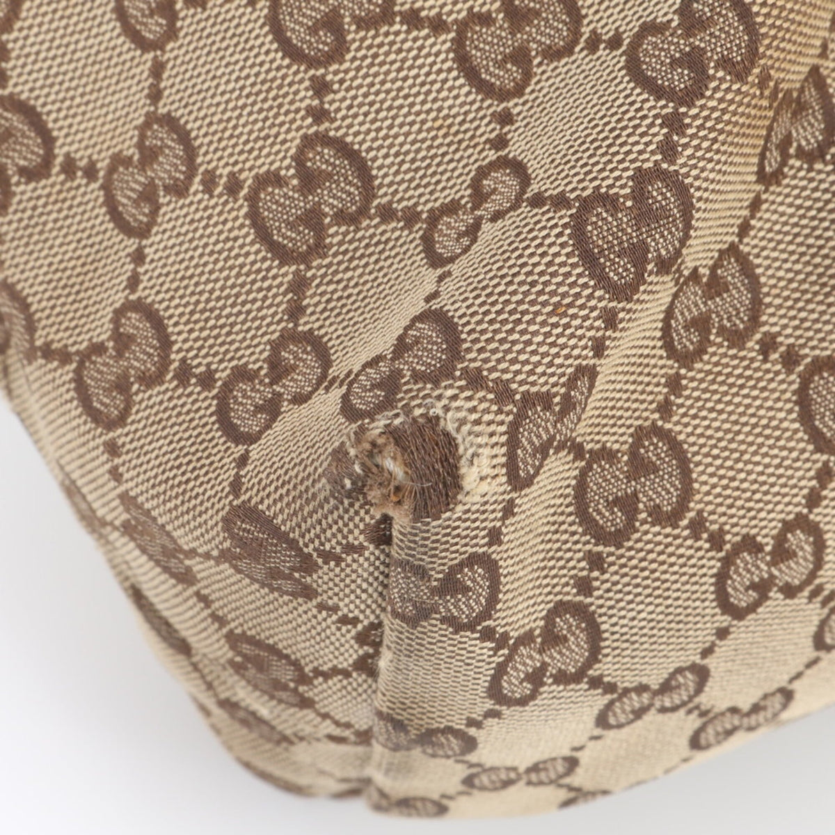 Gucci Brown Leather Canvas Handbag Shoulder Bag Tote Bag (Pre-Owned)