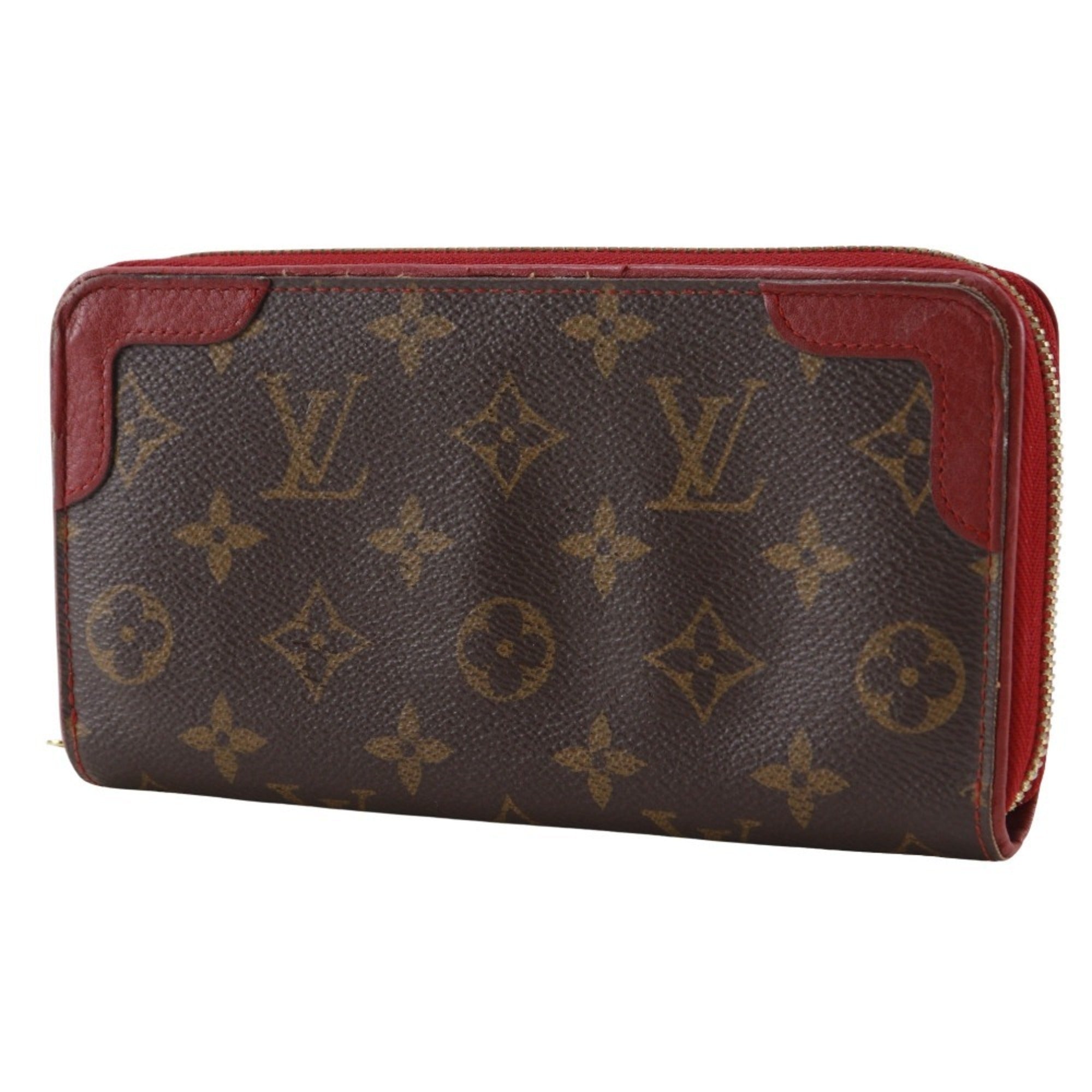 Louis Vuitton Monogram Brown Cerise Red Color Monogram Long Wallet (Bi-Fold) (Pre-Owned)