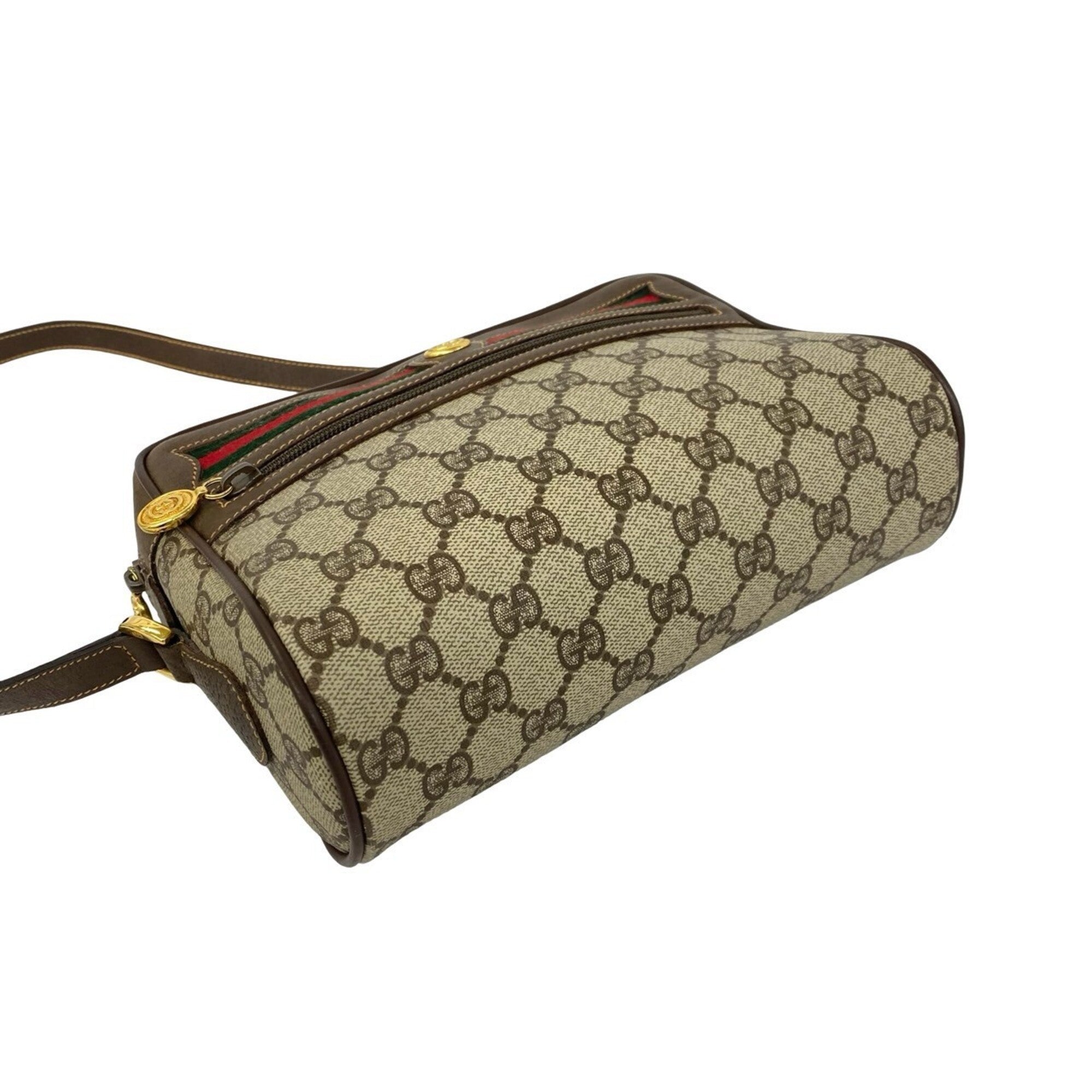 Gucci Brown Green Red Color Leather Pvc Shoulder Bag (Pre-Owned)