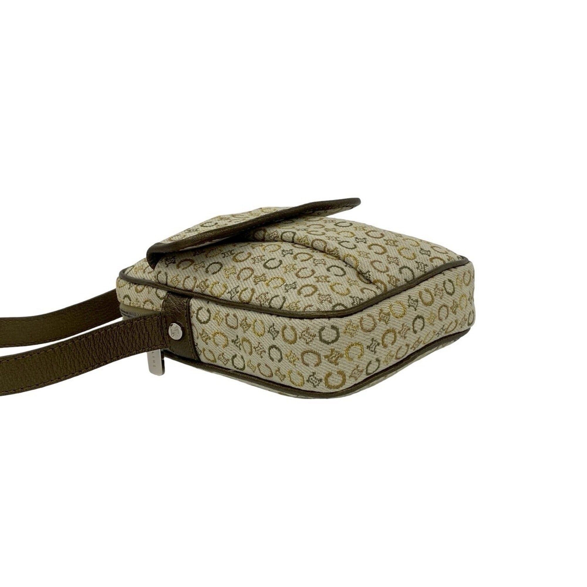 Celine Brown Gold Khaki White Yellow Canvas Leather Pochette Shoulder Bag (Pre-Owned)