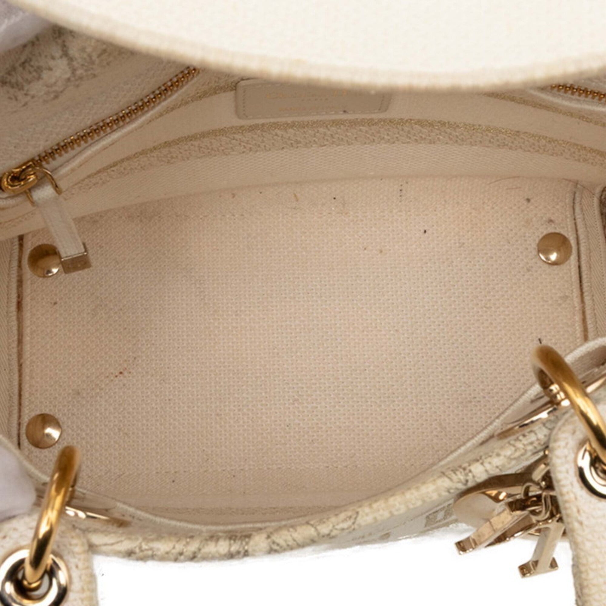 Christian Dior Lady Dior Ivory Canvas Handbag Shoulder Bag (Pre-Owned)