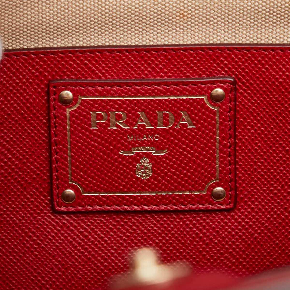 Prada Beige Red Color Canvas Leather Handbag Shoulder Bag (Pre-Owned)
