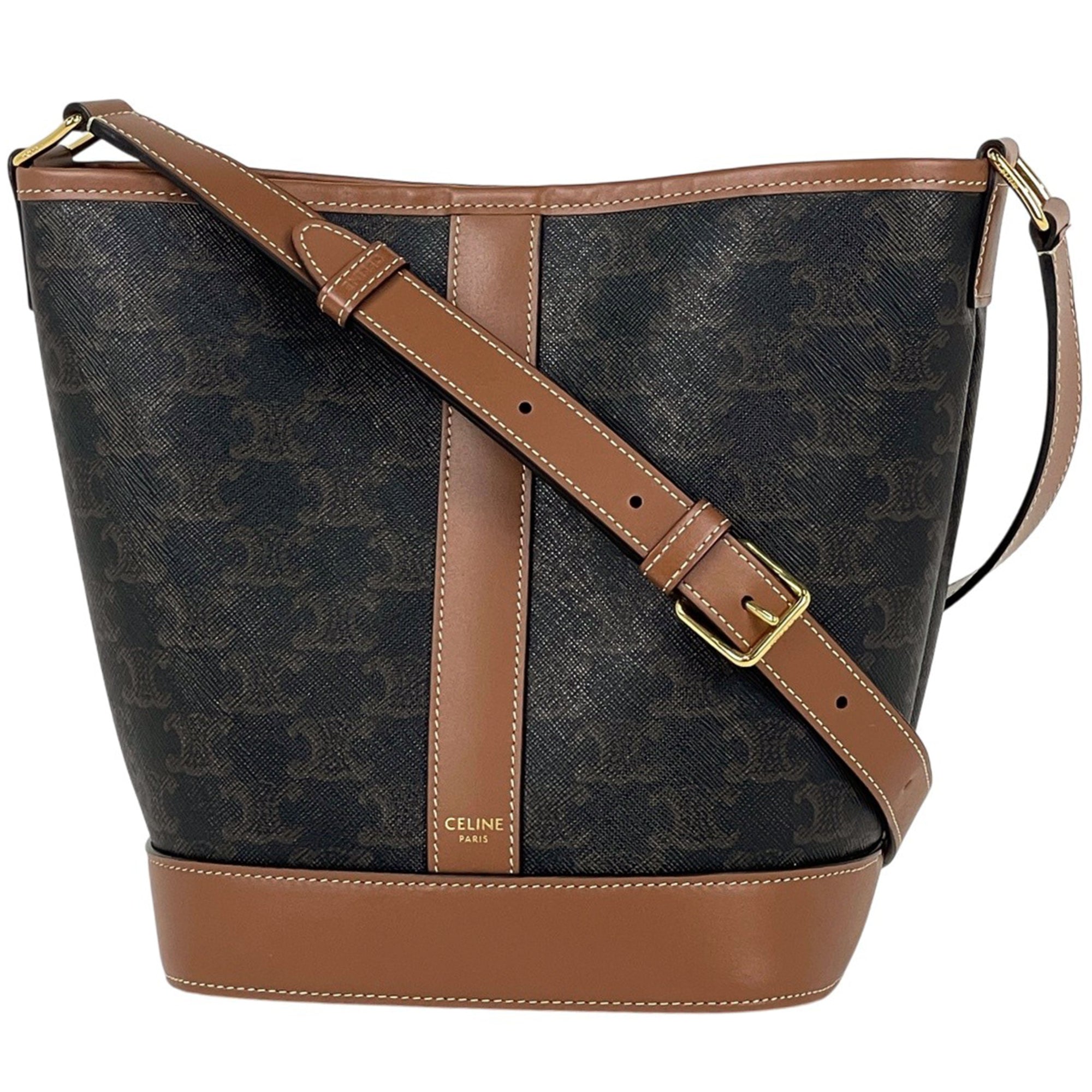 Celine Brown Coated Canvas Leather Shoulder Bag (Pre-Owned)