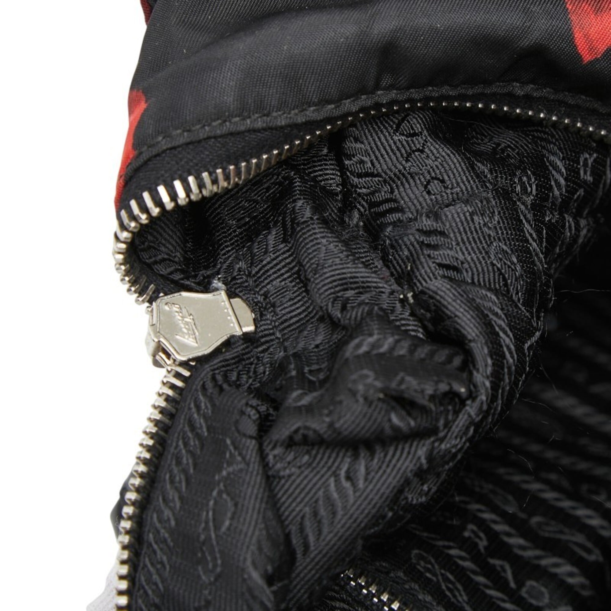 Prada Black Red Color Nylon Patent Leather Handbag Shoulder Bag (Pre-Owned)