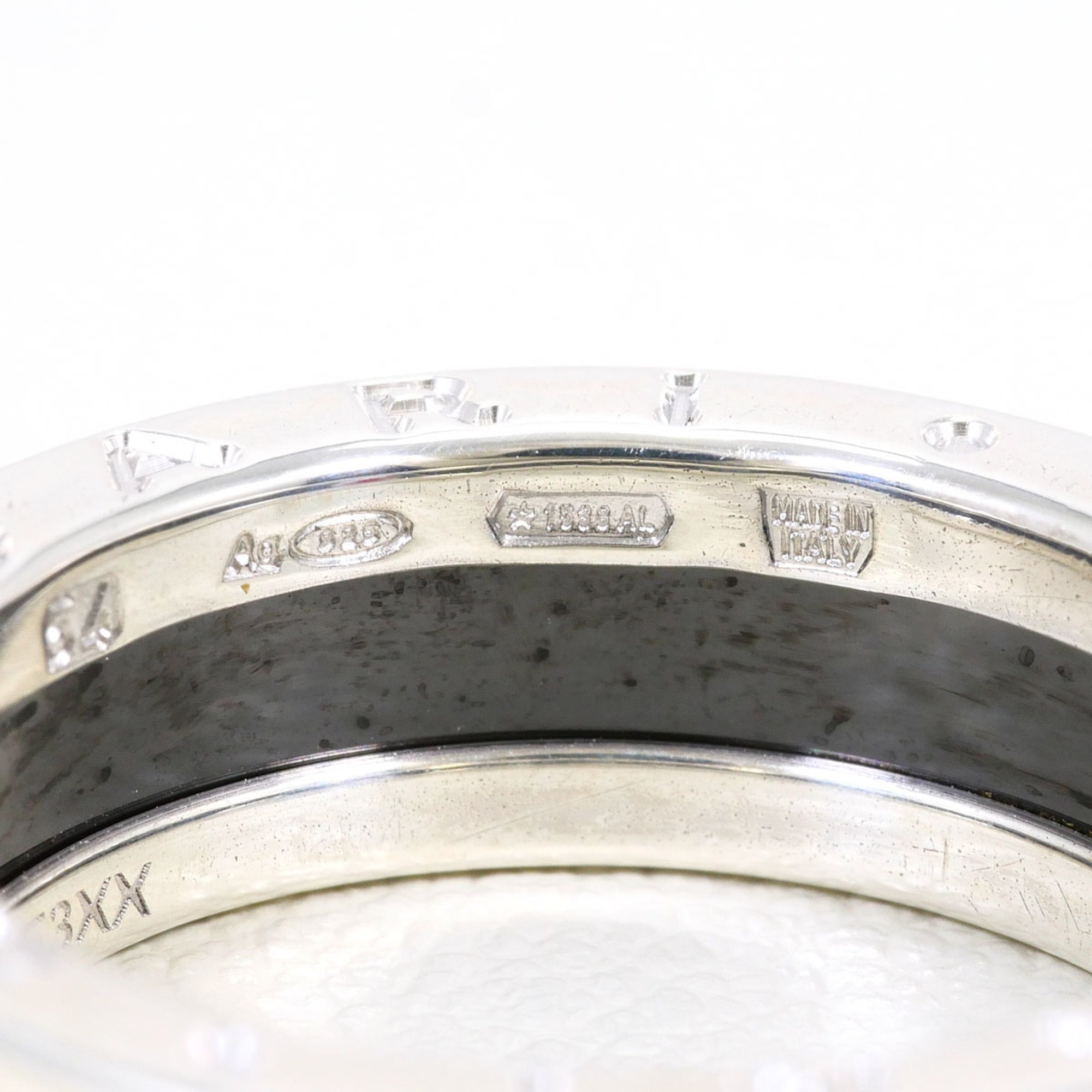 Bvlgari Silver Black Ceramic Silver 925 Band Ring (Pre-Owned)
