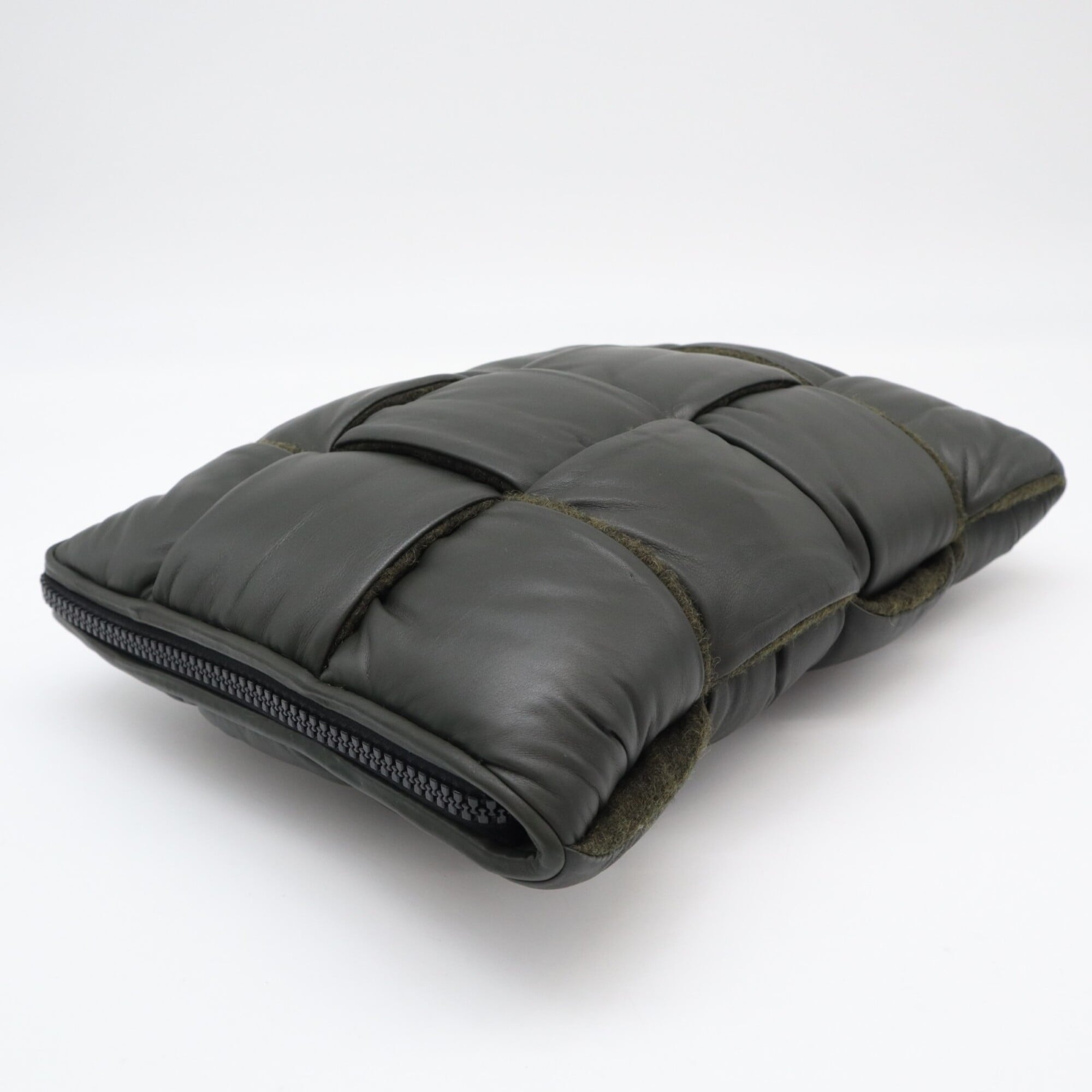 Bottega Veneta Khaki Leather Clutch Bag Document Case (Pre-Owned)