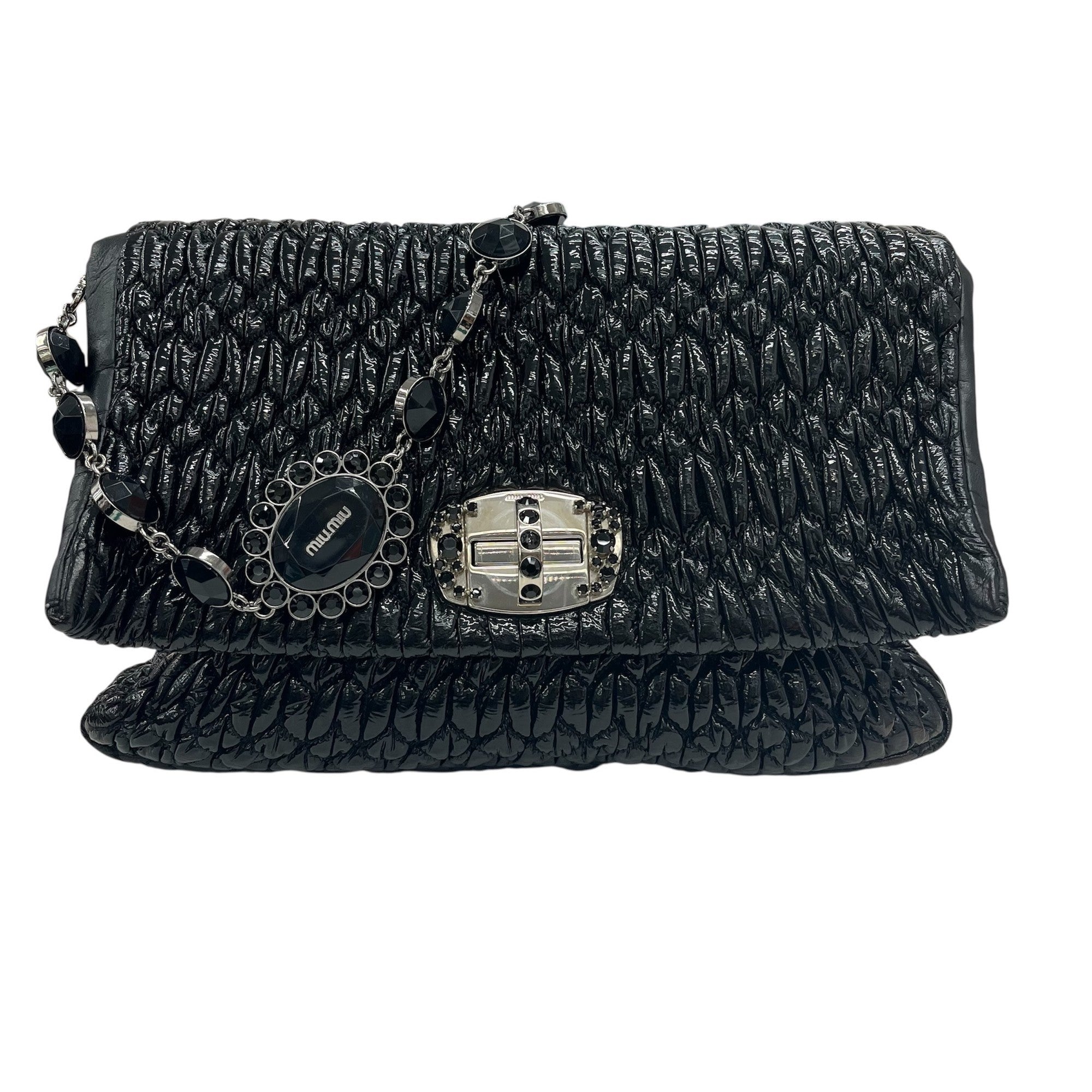 Miu Miu Matelasse Black Patent Leather Clutch Bag Shoulder Bag (Pre-Owned)