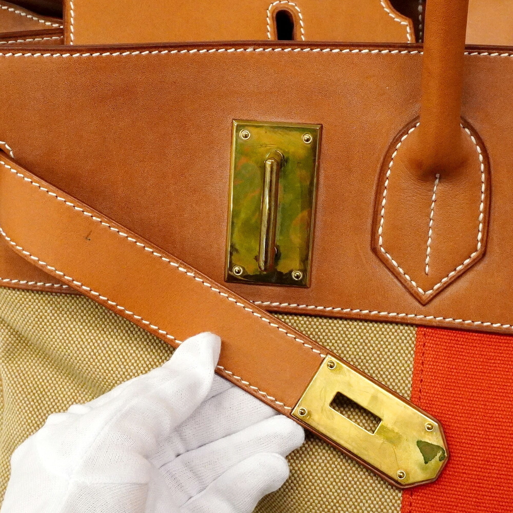 Hermes Fauve Ficelle Toile H Barenia Leather Barenia Leather Handbag (Pre-Owned)