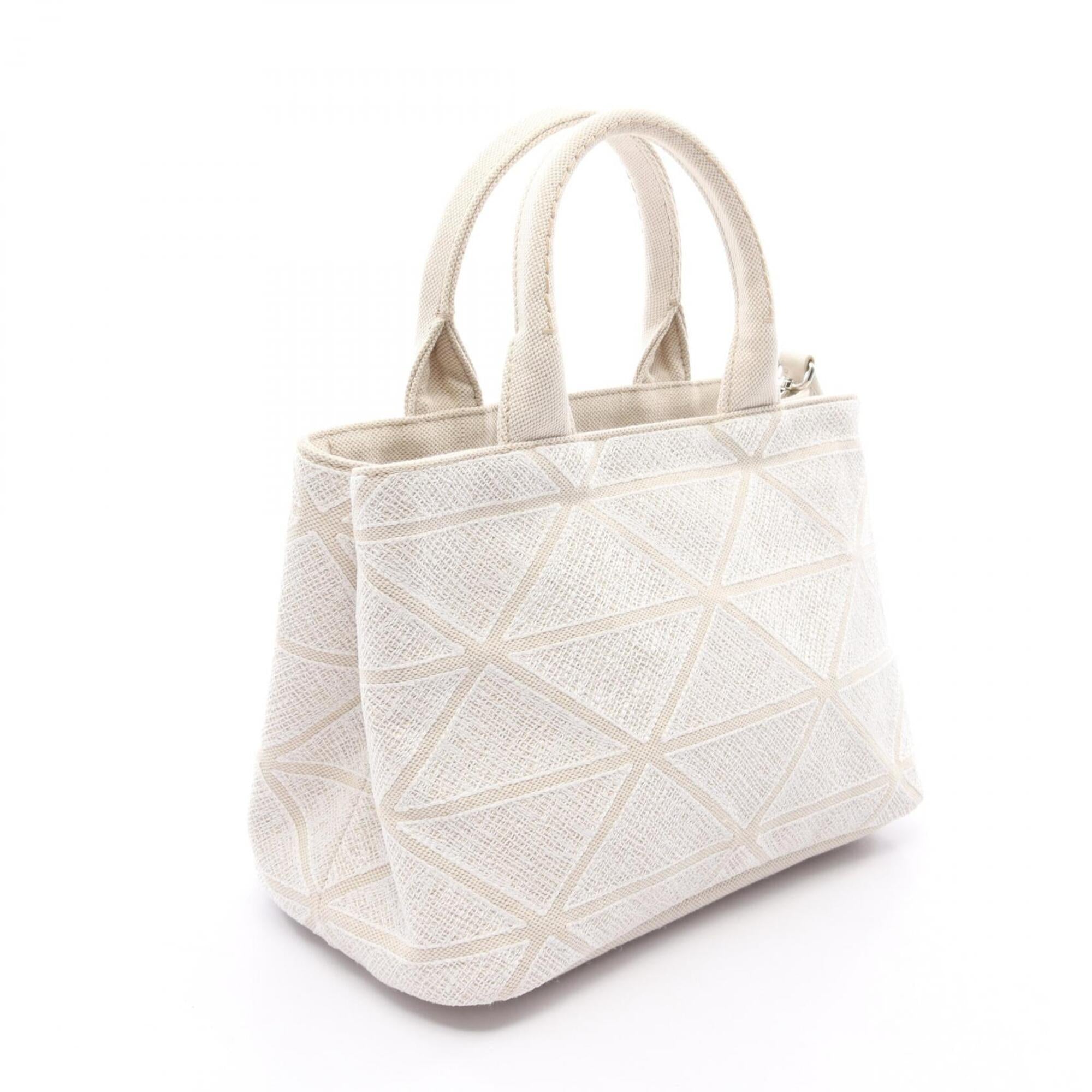 Prada Beige White Canapa Handbag Tote Bag (Pre-Owned)