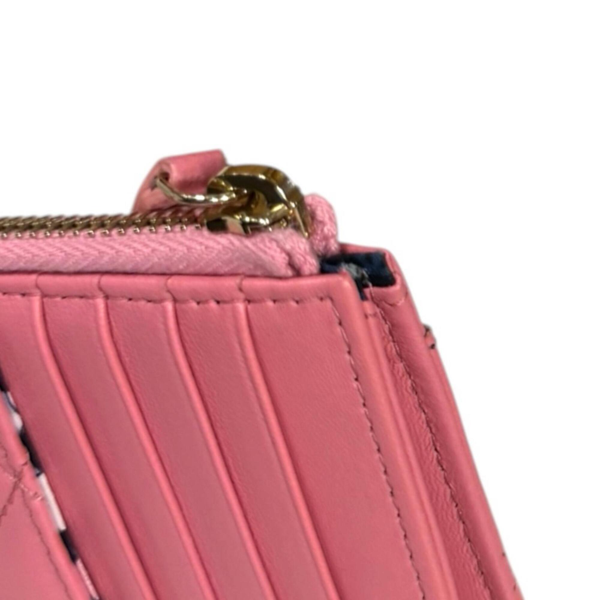 Chanel Matelasse Pink Leather Coin Purse/Coin Case (Pre-Owned)