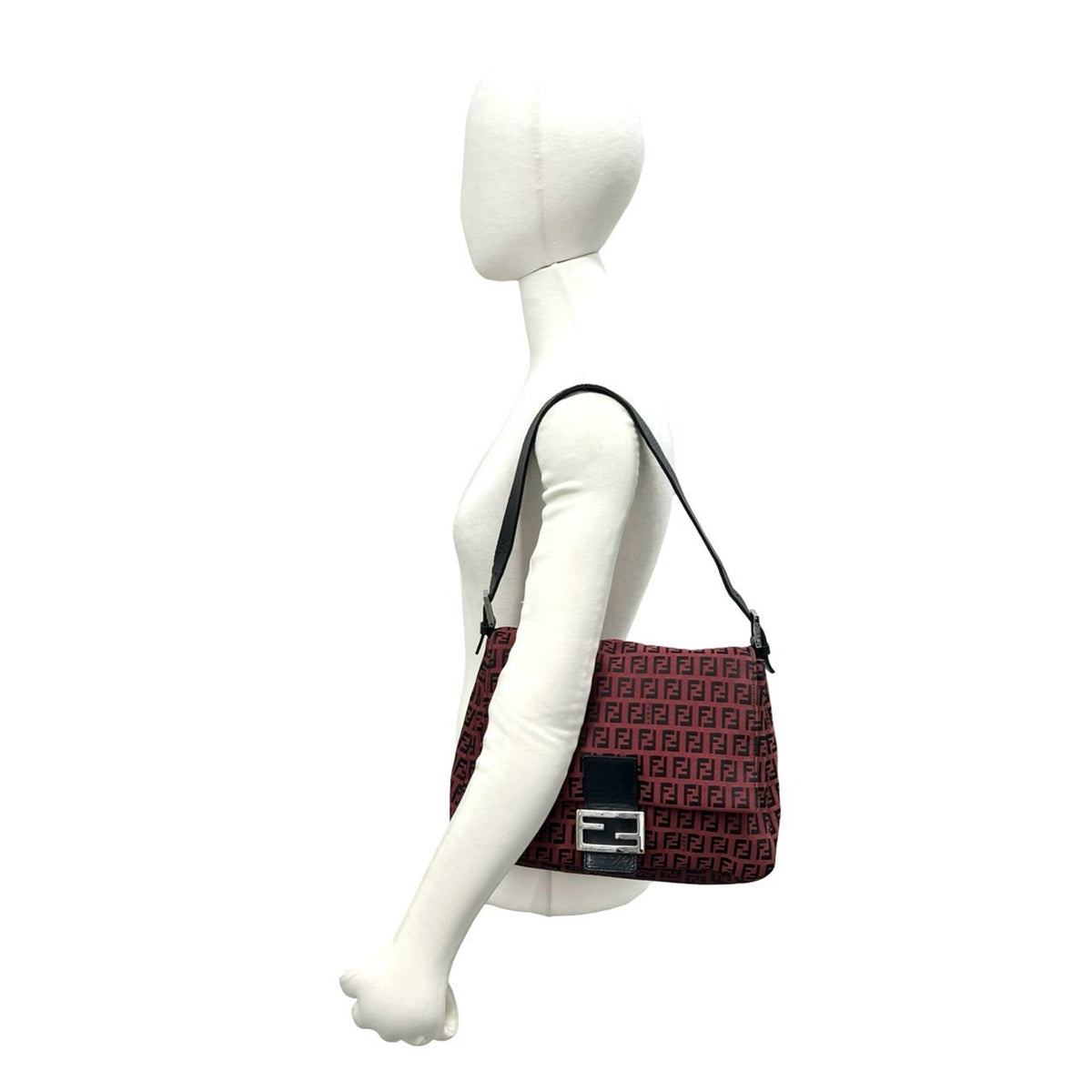 Fendi Black Red Color Canvas Leather Shoulder Bag (Pre-Owned)