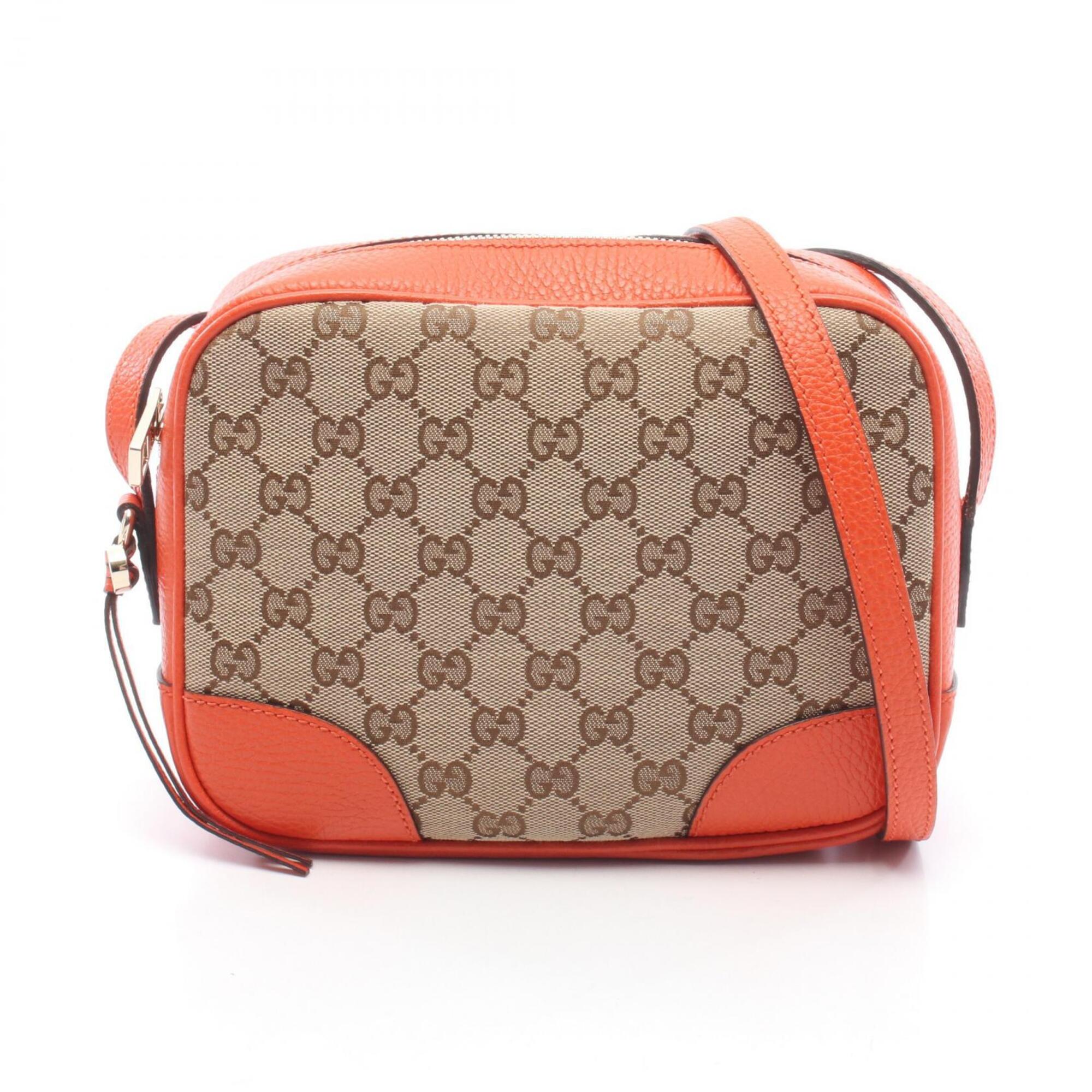 Gucci Beige Brown Orange Canvas Leather Handbag Shoulder Bag (Pre-Owned)