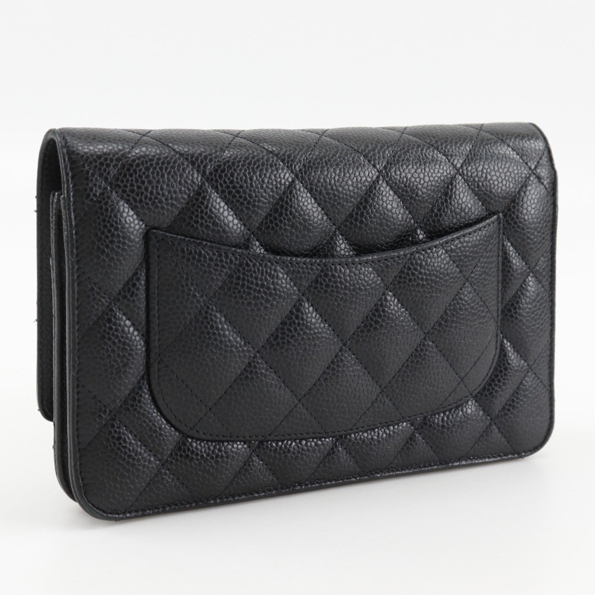 Chanel Black Grained Calfskin Chain/Shoulder Wallet (Pre-Owned)