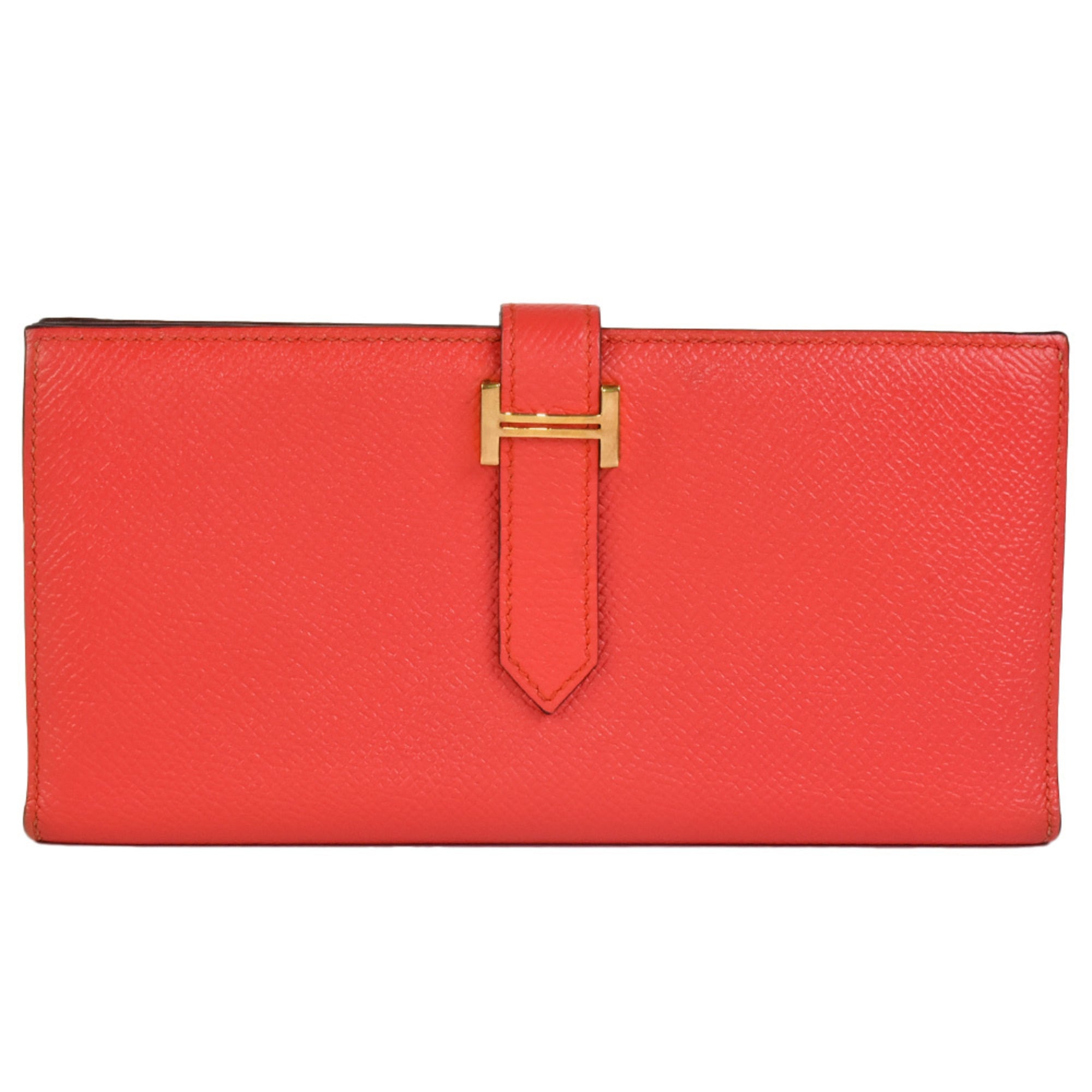 Hermes Bearn Capucine Rouge H Epsom Leather Long Wallet (Bi-Fold) (Pre-Owned)