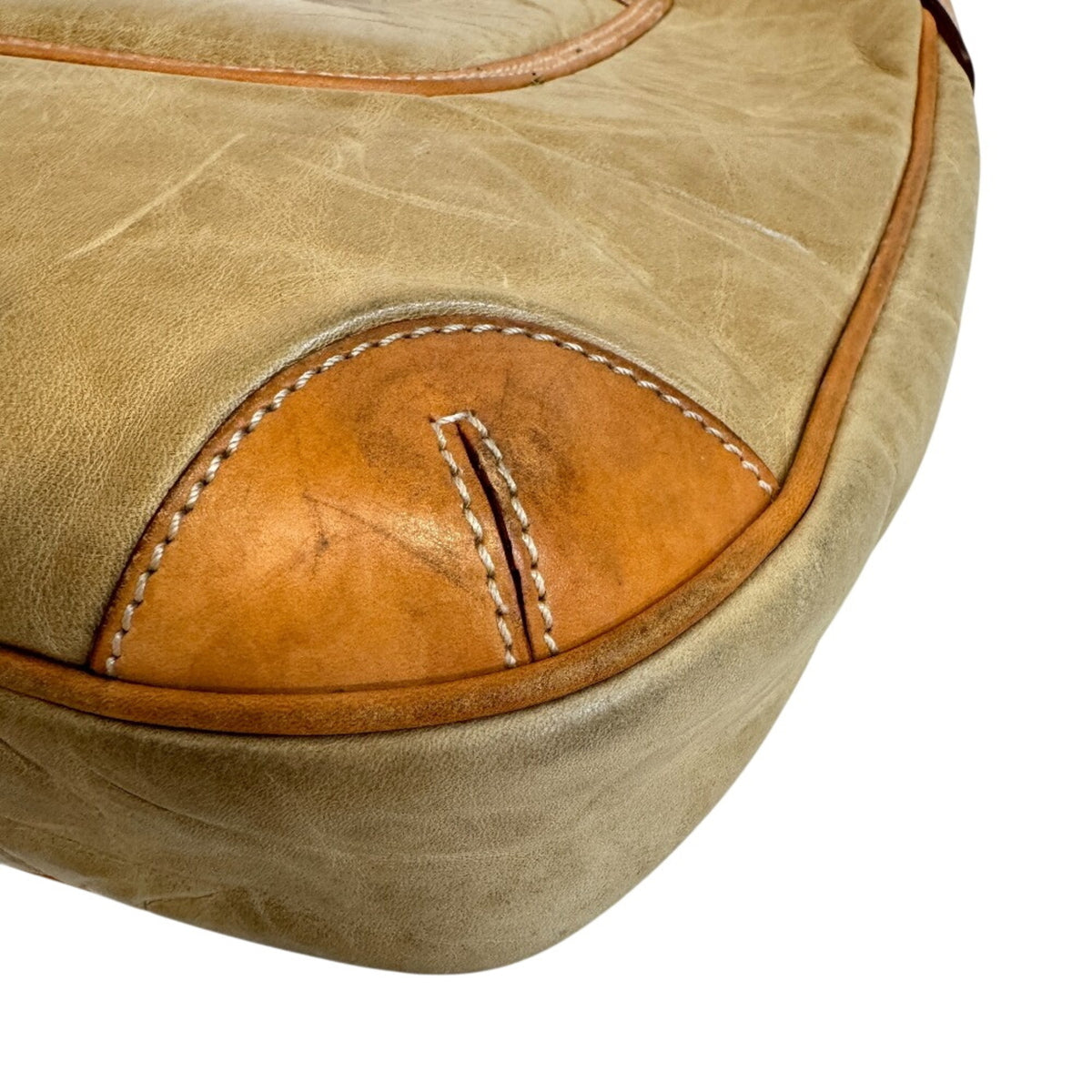 Hunting World Beige Beige Brown Leather Nylon Shoulder Bag (Pre-Owned)