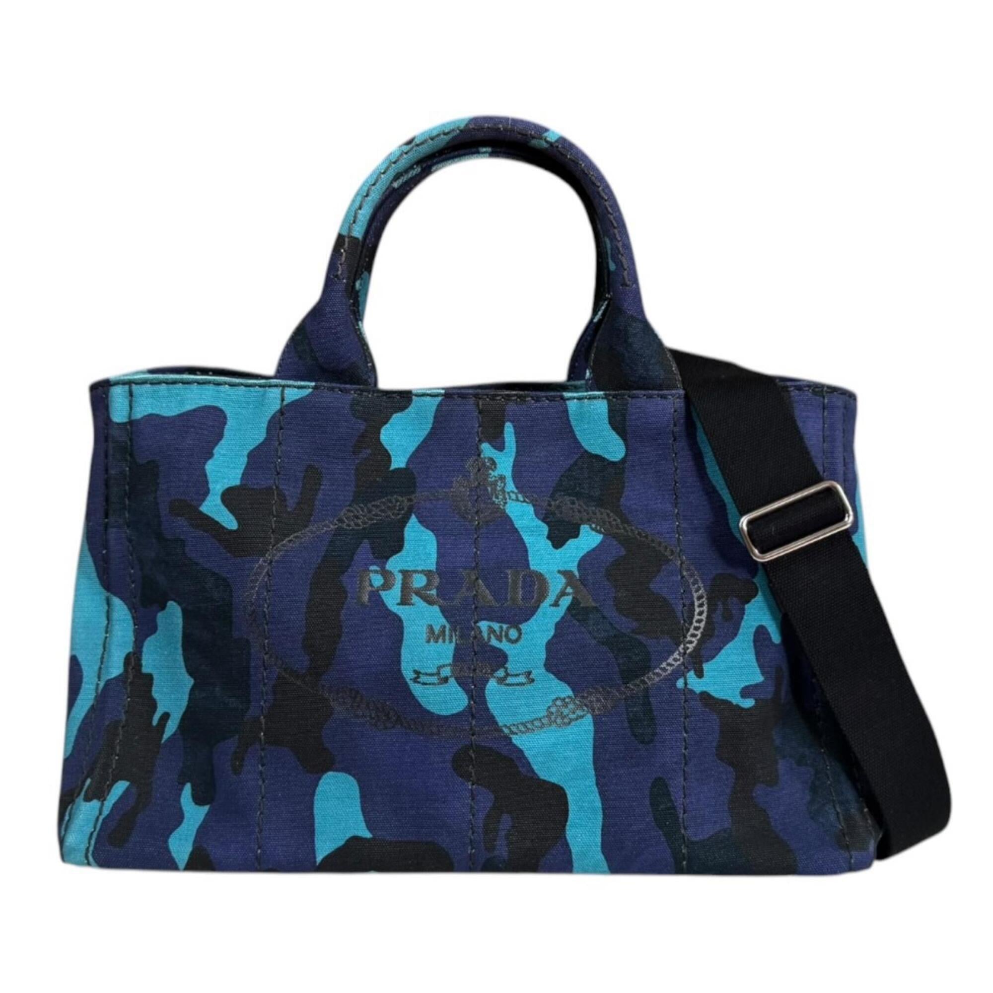 Prada Blue Camouflage Royal Canvas Handbag Shoulder Bag (Pre-Owned)