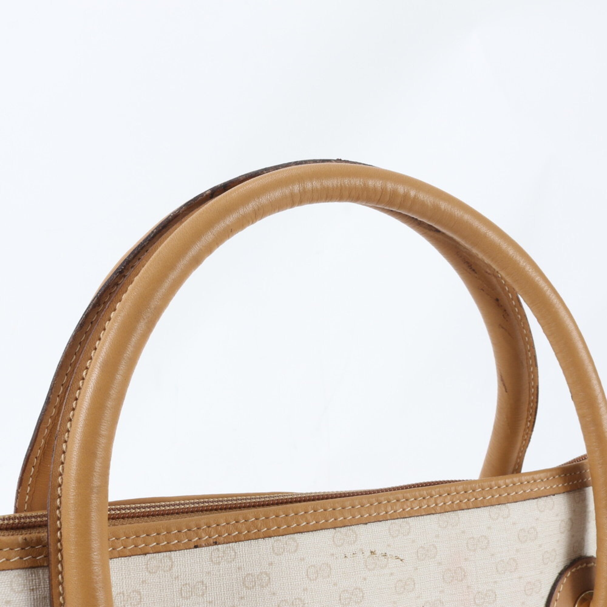 Gucci Beige Leather Coated Canvas Handbag (Pre-Owned)