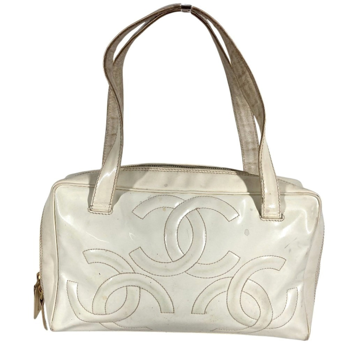 Chanel White Leather Shoulder Bag Tote Bag (Pre-Owned)