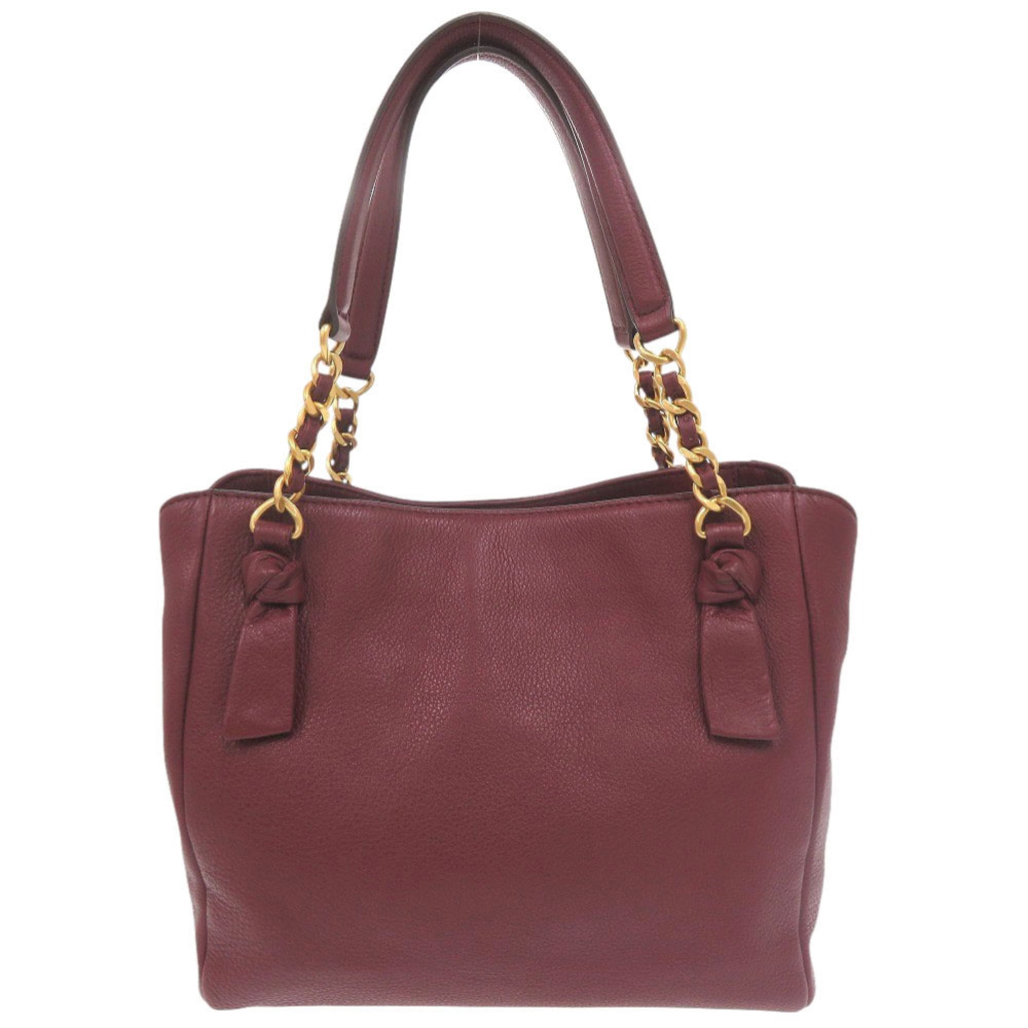 Tory Burch Bordeaux Leather Handbag Shoulder Bag (Pre-Owned)