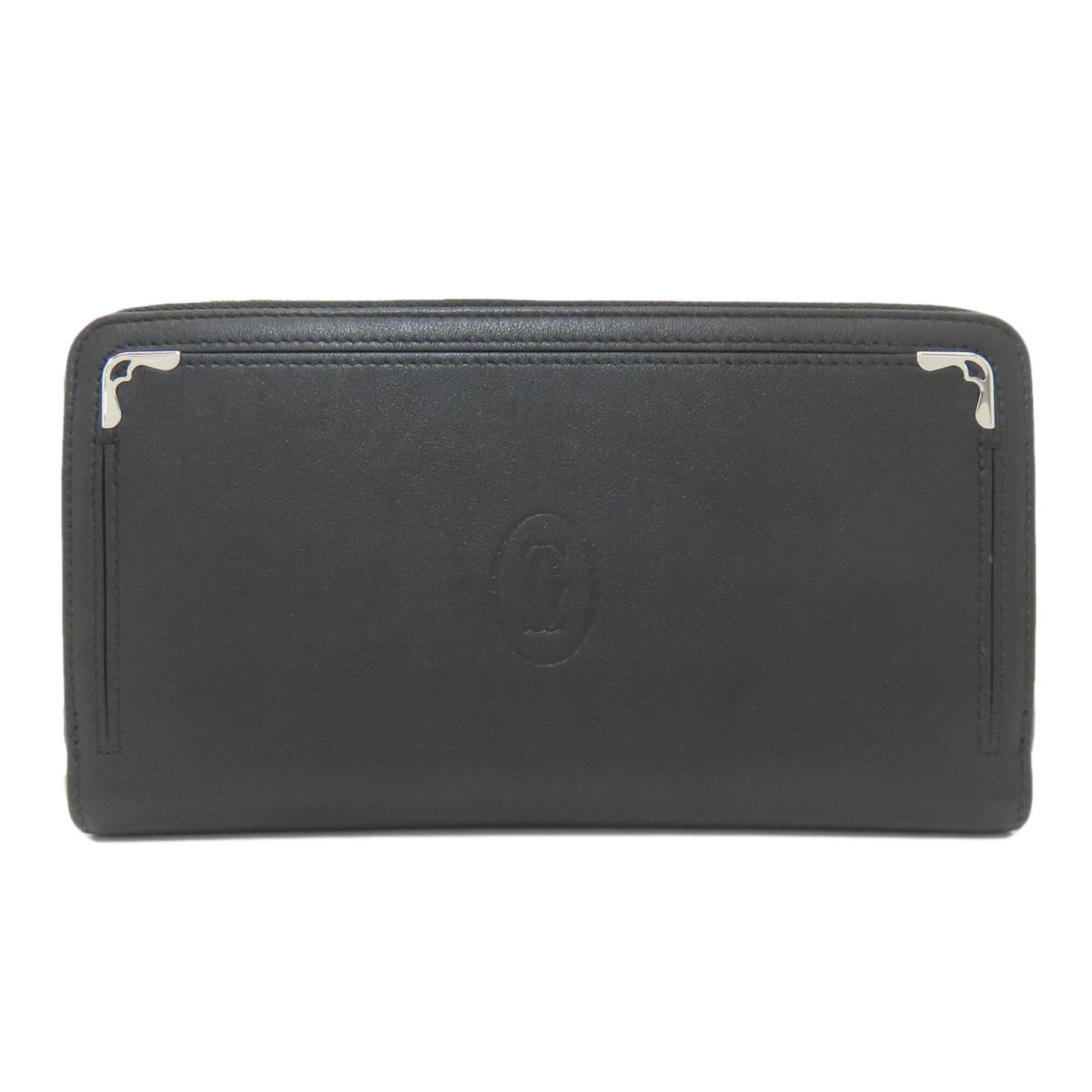 Cartier Must Black Leather Long Wallet (Bi-Fold) (Pre-Owned)