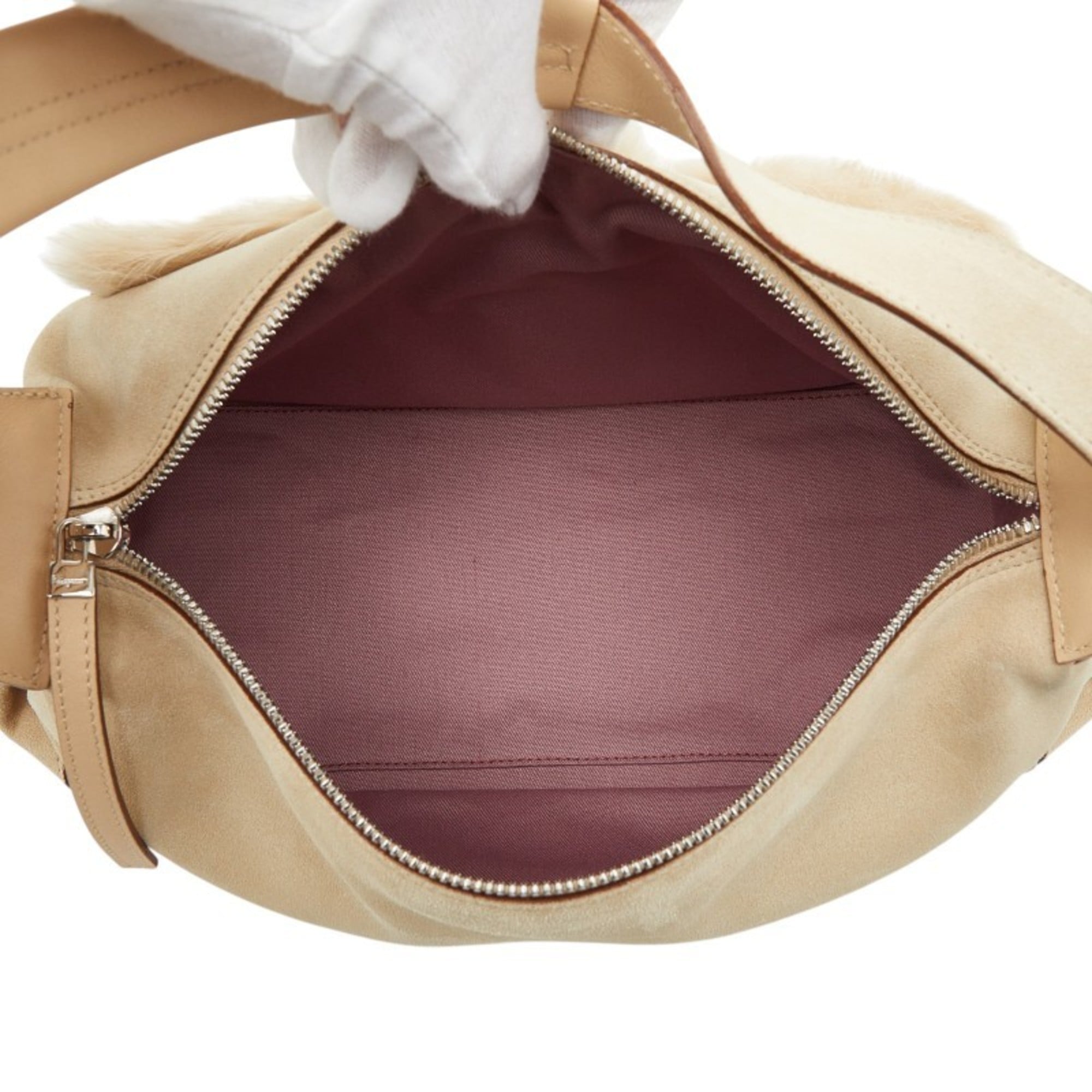Salvatore Ferragamo Ivory Suede Fur Shoulder Bag (Pre-Owned)