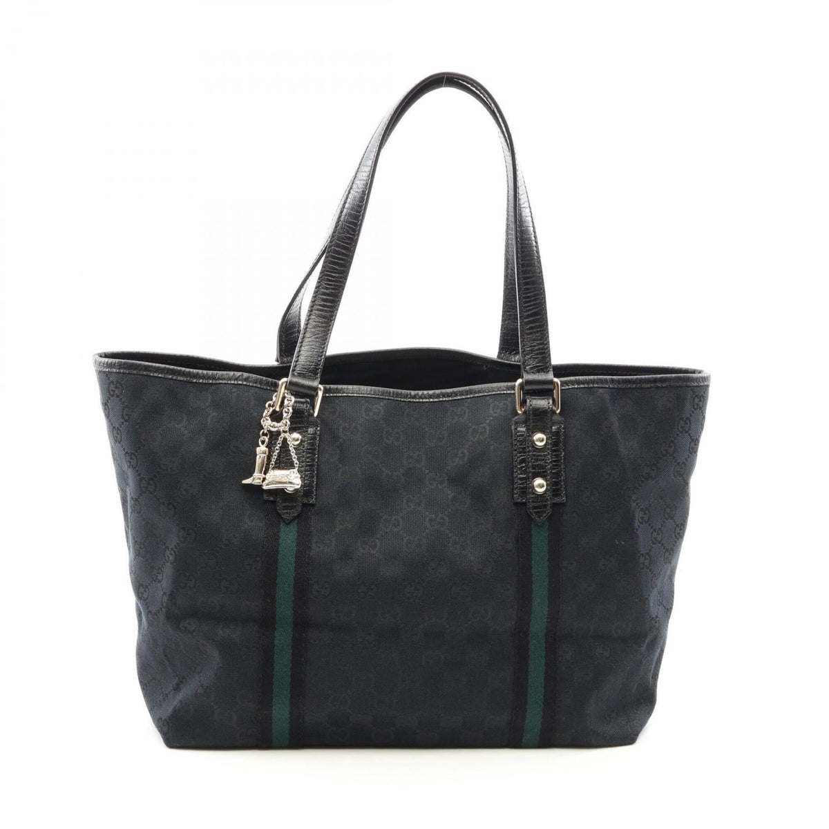 Gucci Black Green Canvas Leather Handbag Tote Bag (Pre-Owned)
