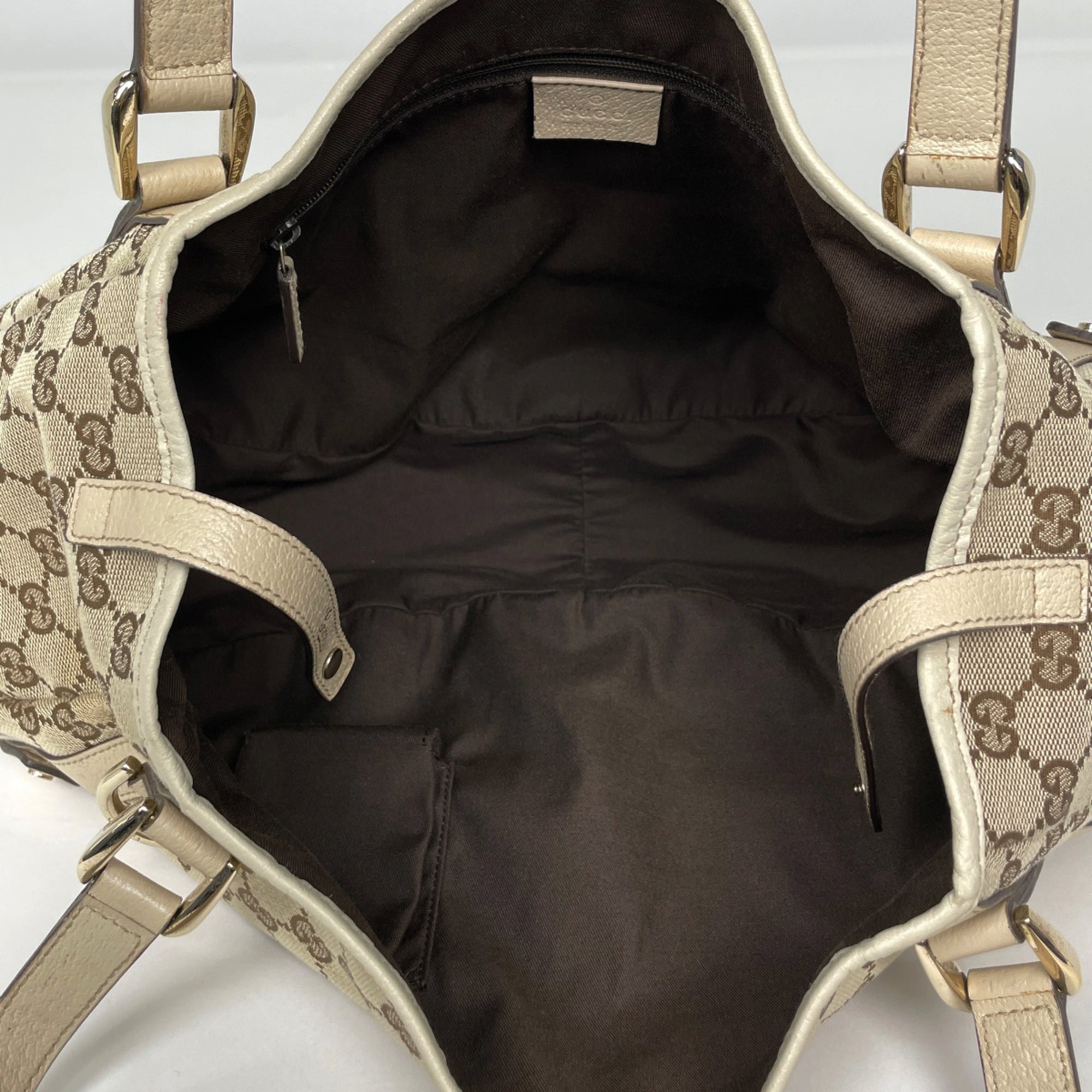 Gucci Beige Gg Canvas Leather Tote Bag (Pre-Owned)