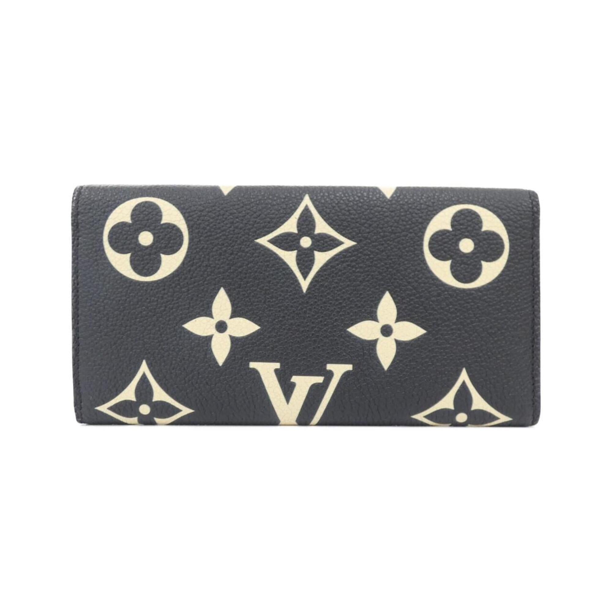 Louis Vuitton Beige Black Leather Long Wallet (Bi-Fold) (Pre-Owned)