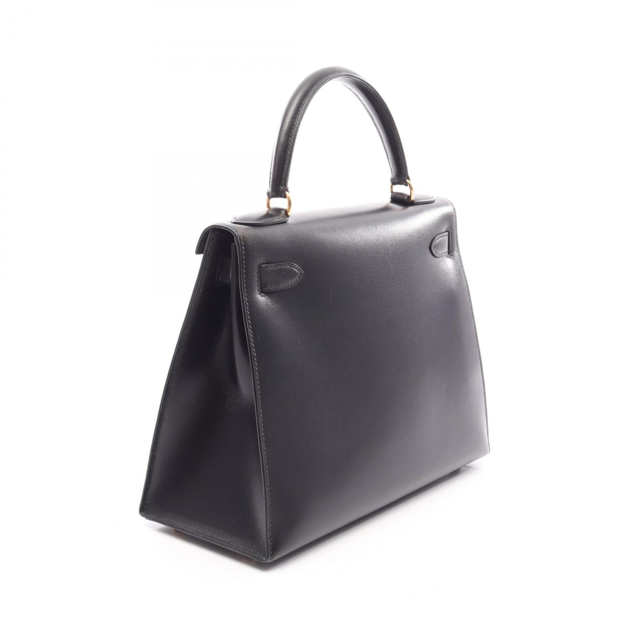 Hermes Black Box Calf Leather Leather Handbag (Pre-Owned)