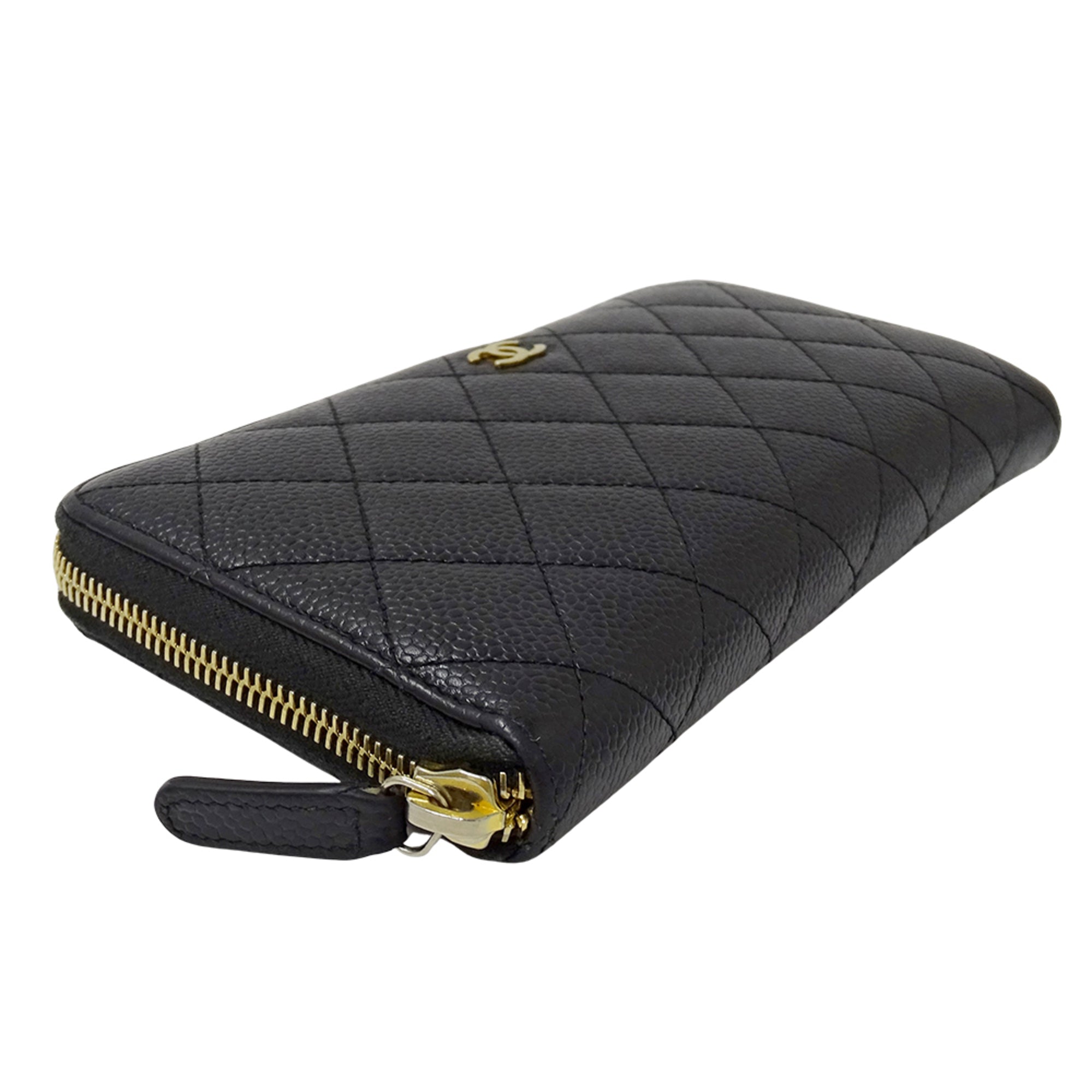 Chanel Black Grained Calfskin Long Wallet (Bi-Fold) (Pre-Owned)