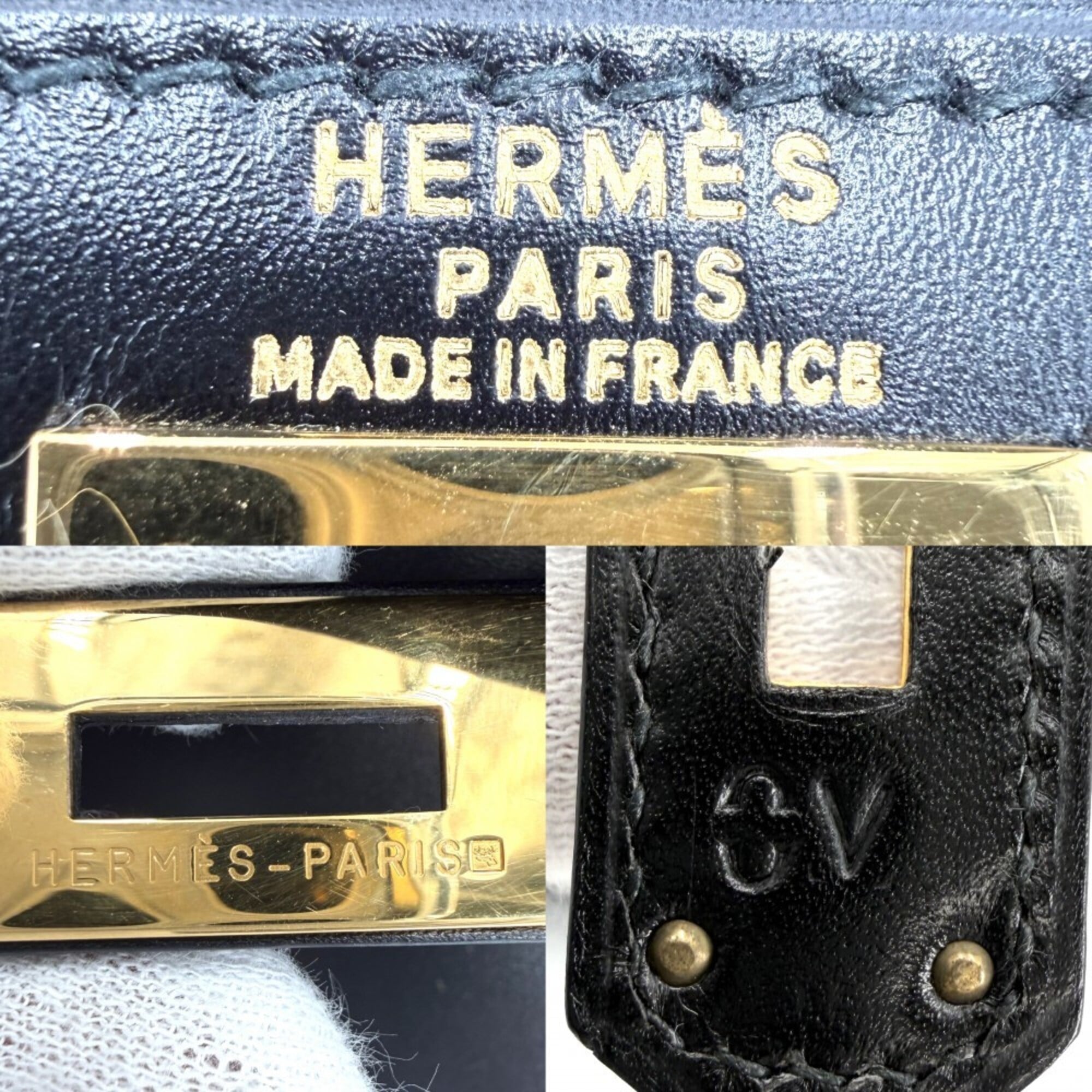 Hermes Kelly Black Leather Handbag Shoulder Bag (Pre-Owned)