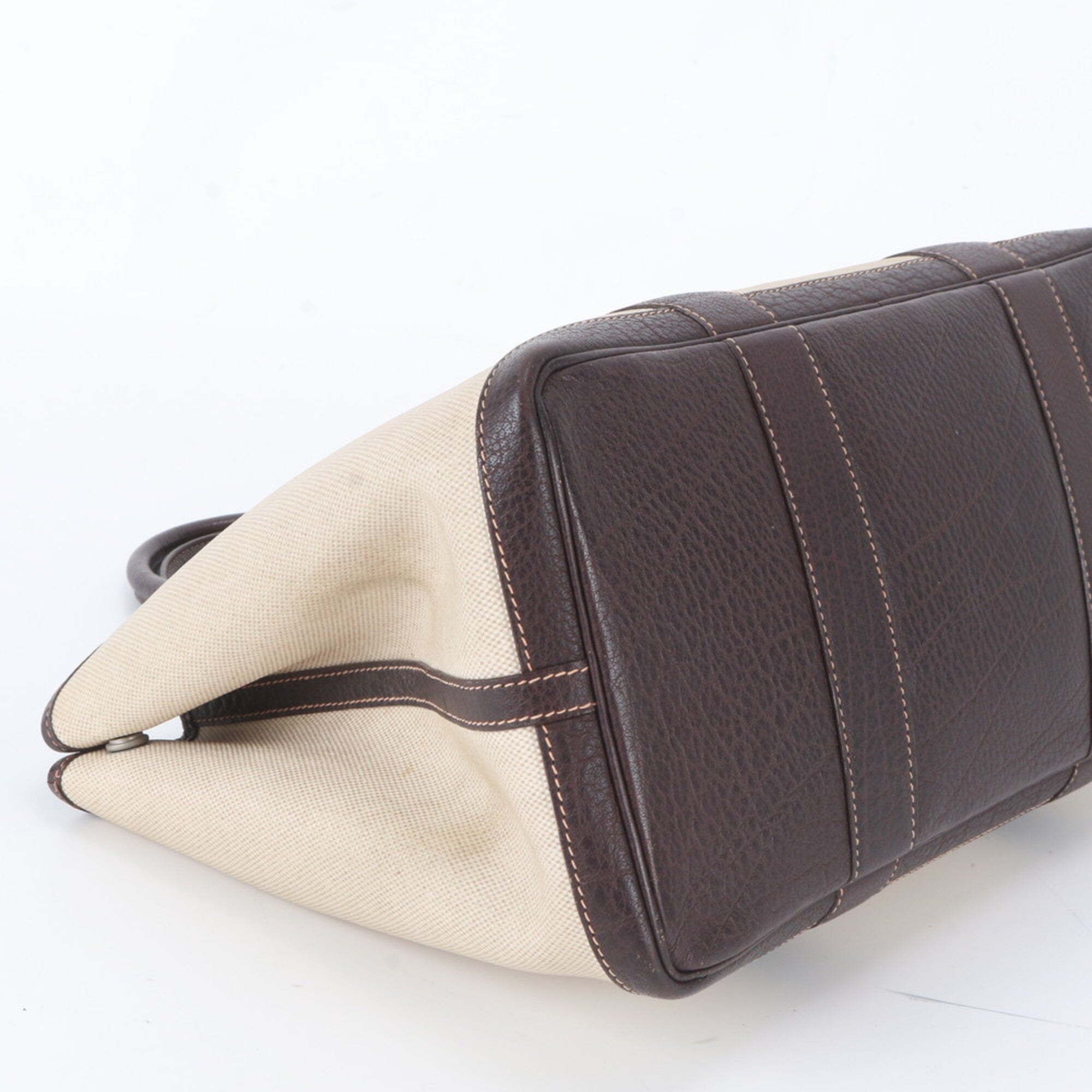 Hermes Beige Brown Leather Canvas Shoulder Bag Tote Bag (Pre-Owned)