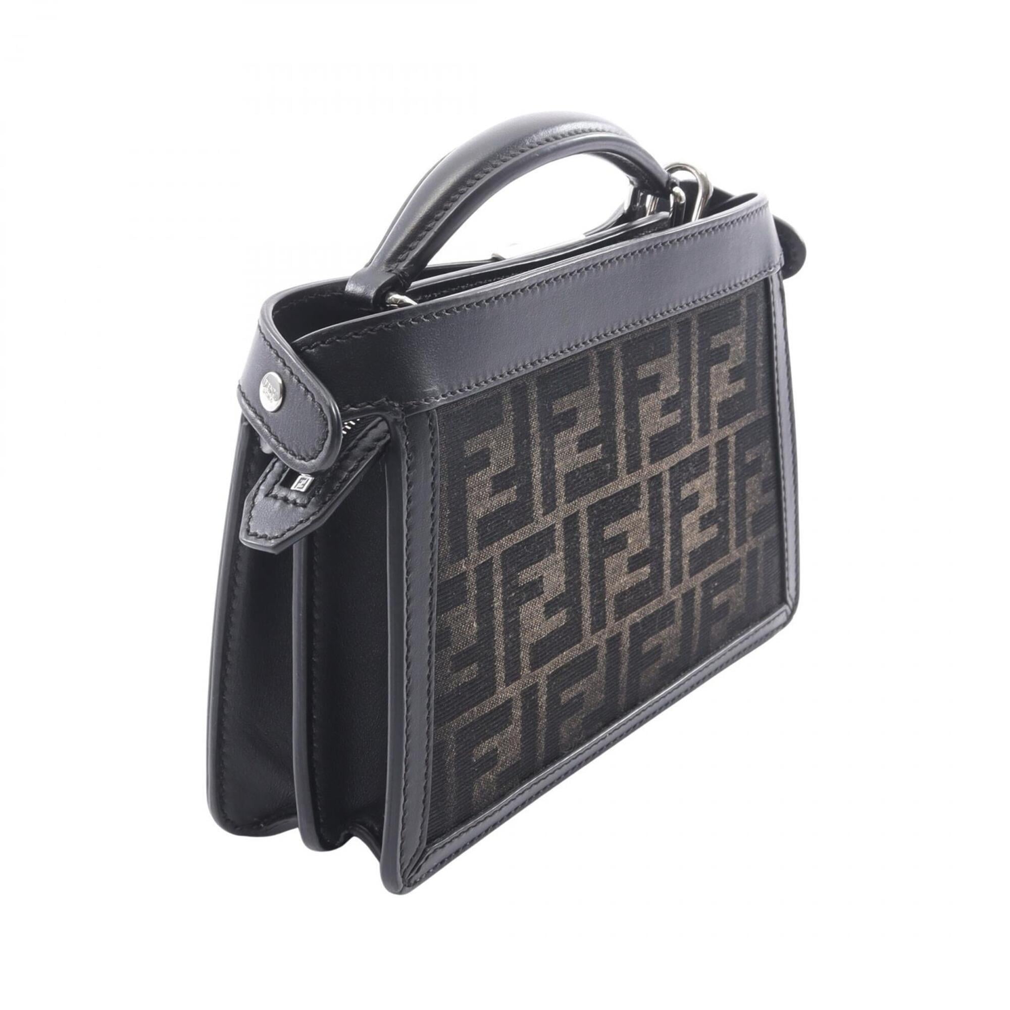 Fendi Black Brown Canvas Leather Handbag (Pre-Owned)