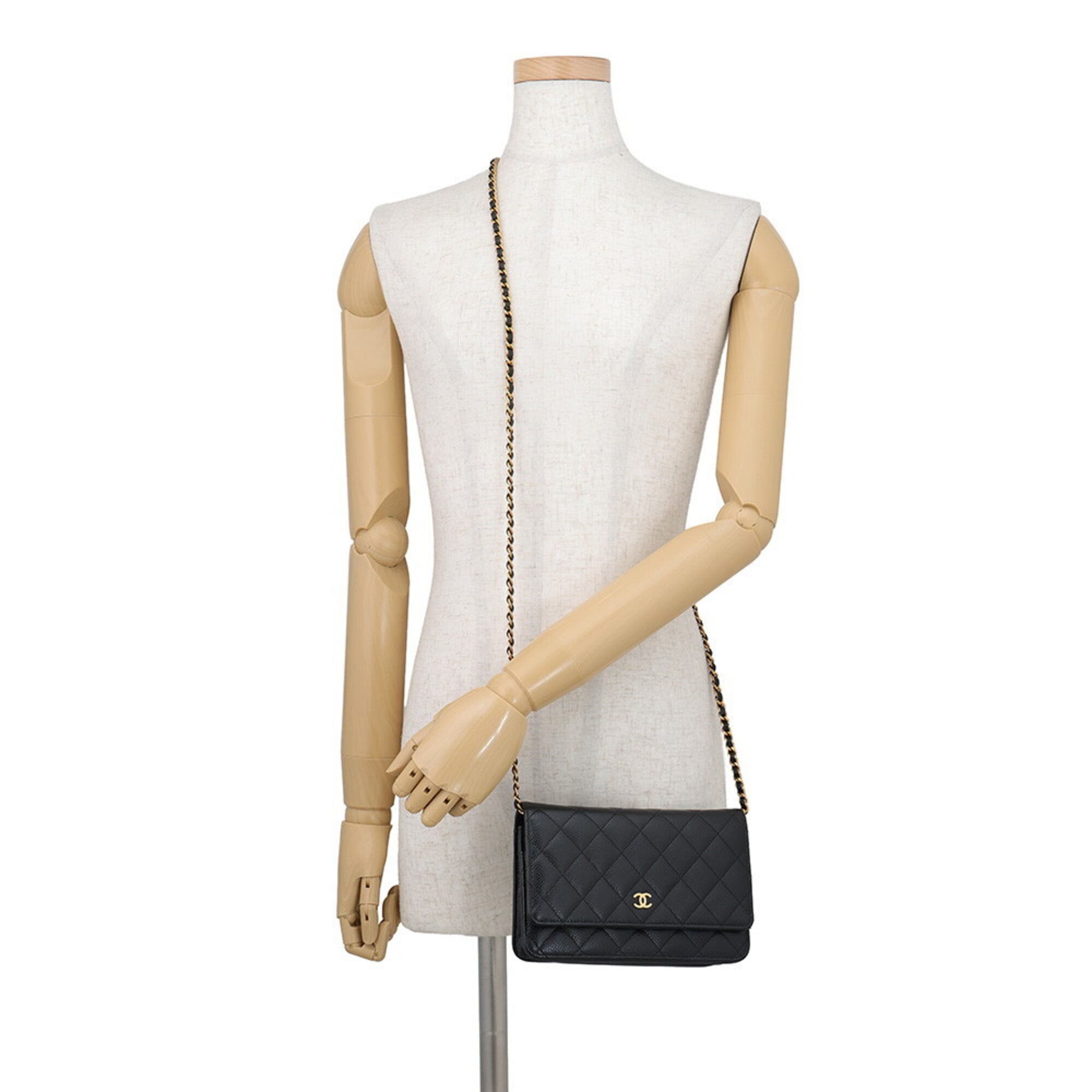 Chanel Black Grained Calfskin Chain/Shoulder Wallet (Pre-Owned)