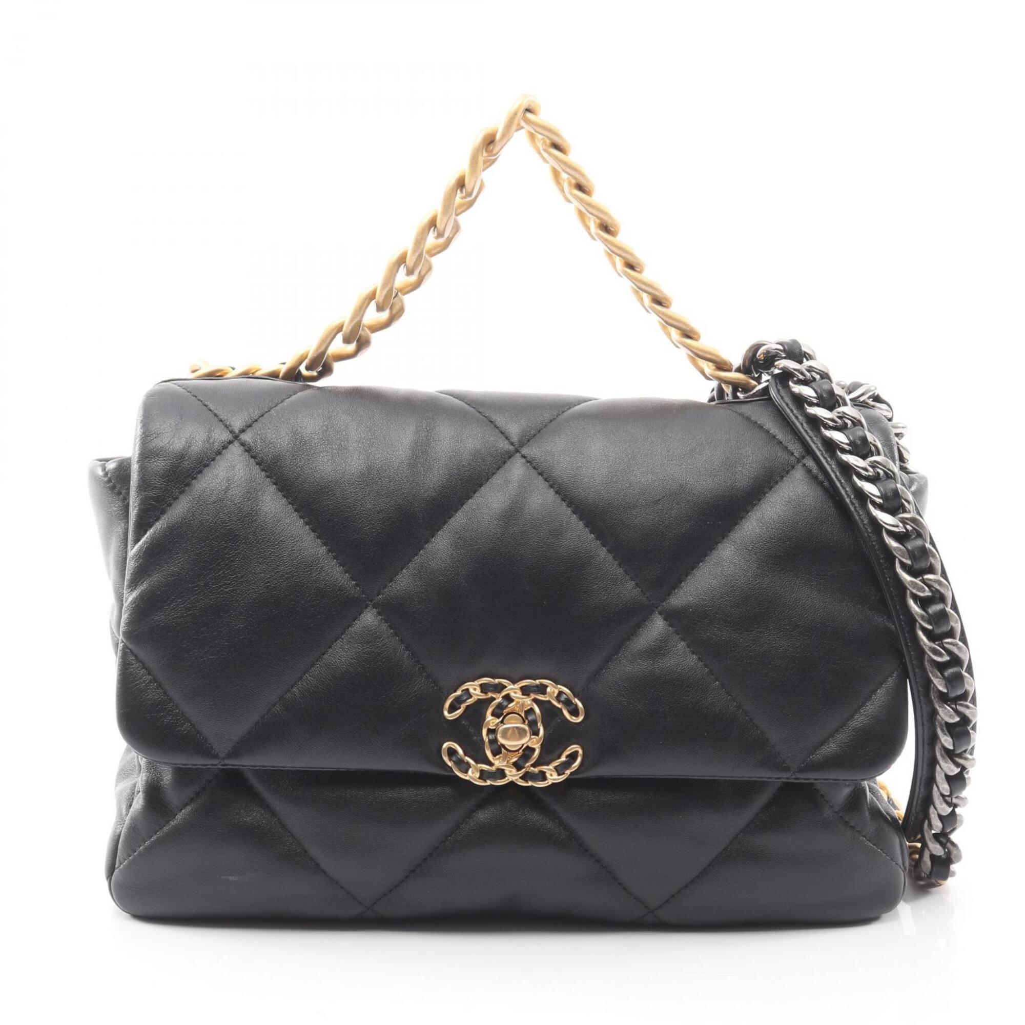 Chanel Black Leather Handbag Shoulder Bag (Pre-Owned)
