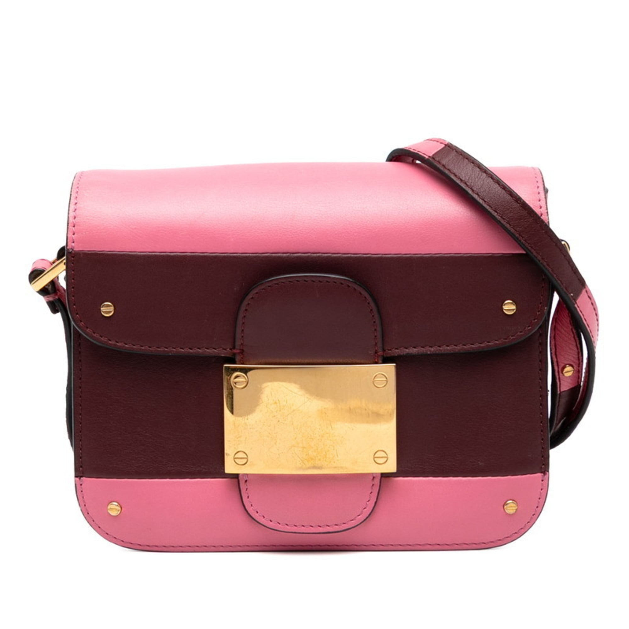 Valentino Pink Red Color Wine Leather Shoulder Bag (Pre-Owned)