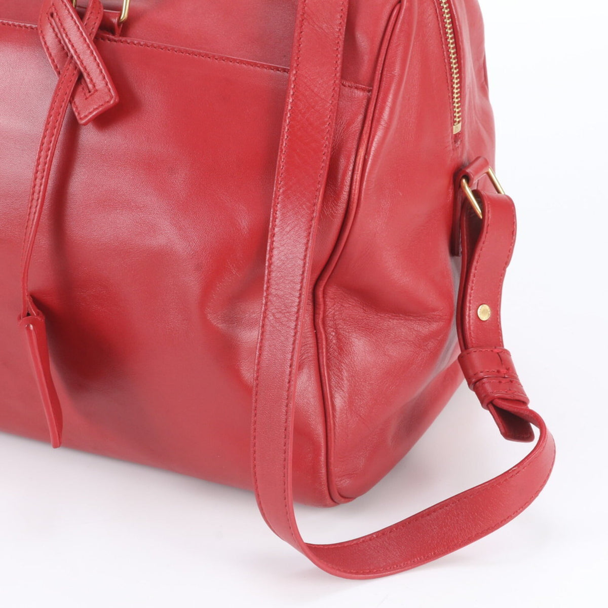 Saint Laurent Red Color Leather Boston Bag Crossbody Bag Handbag Shoulder Bag Tote Bag (Pre-Owned)