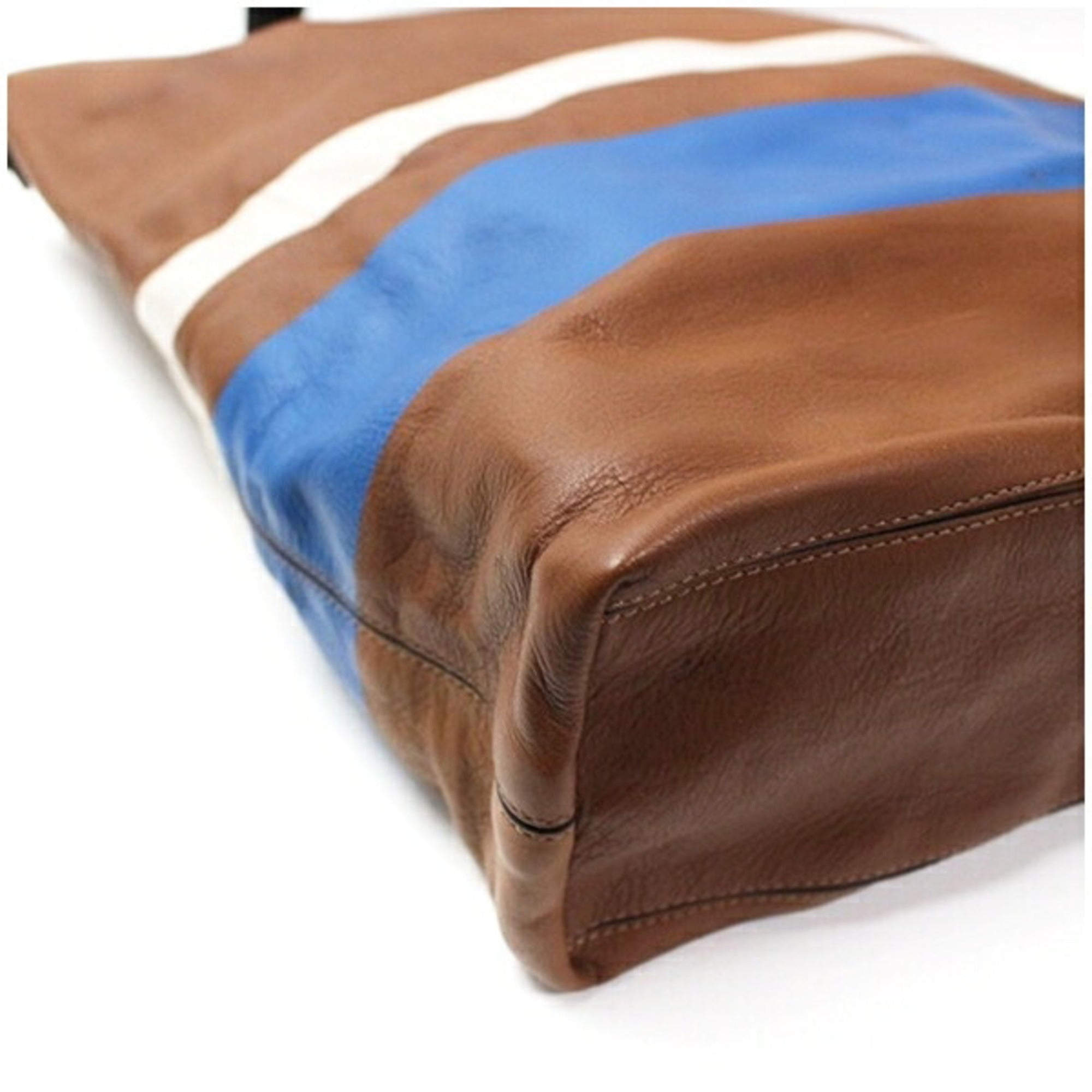 Coach Blue Brown White Leather Canvas Tote Bag (Pre-Owned)