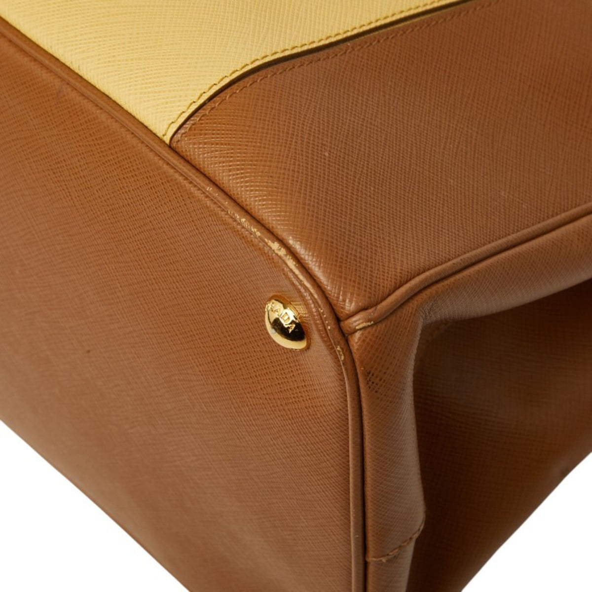 Prada Brown Yellow Leather Handbag Tote Bag (Pre-Owned)
