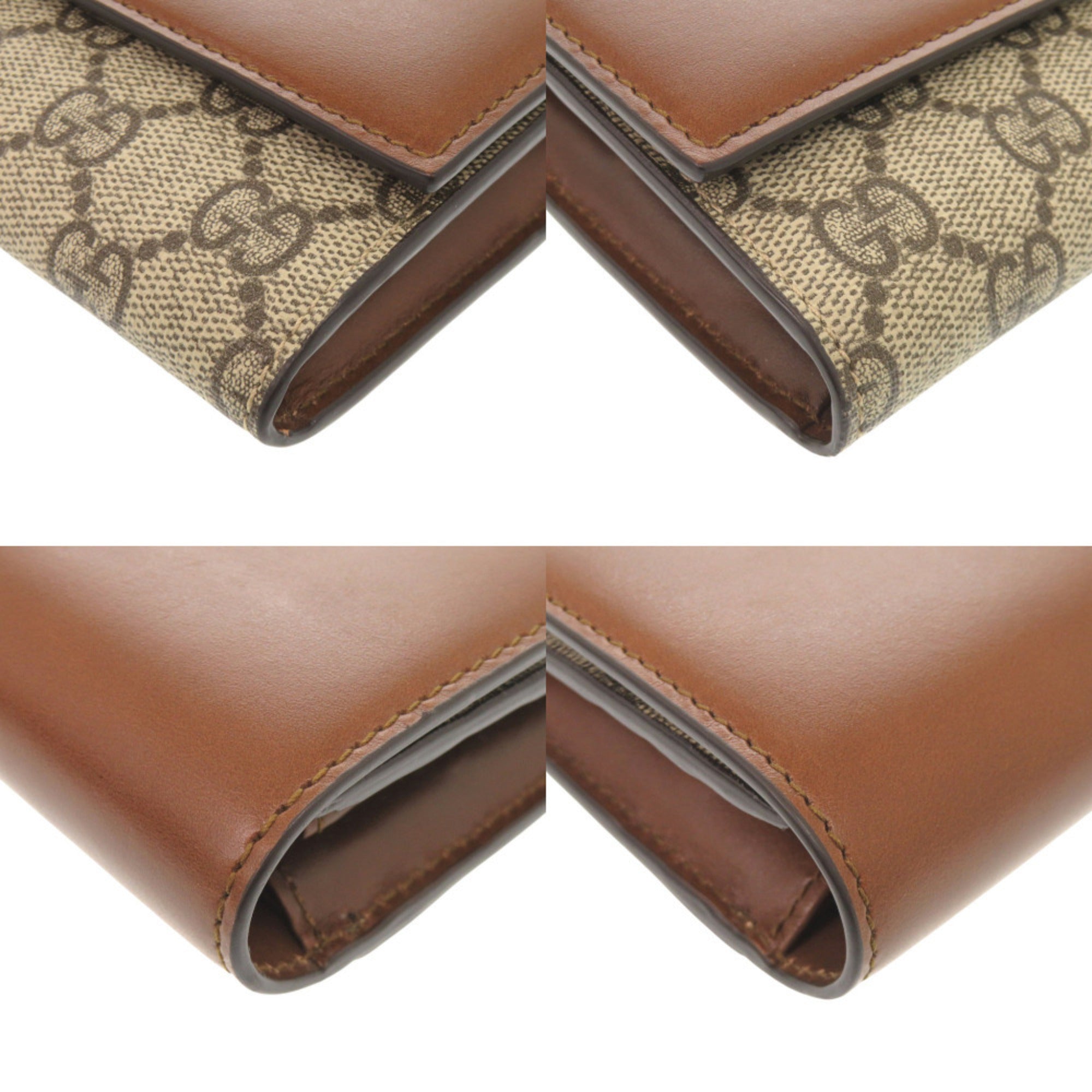 Gucci Beige Brown Gg Supreme Leather Long Wallet (Bi-Fold) (Pre-Owned)