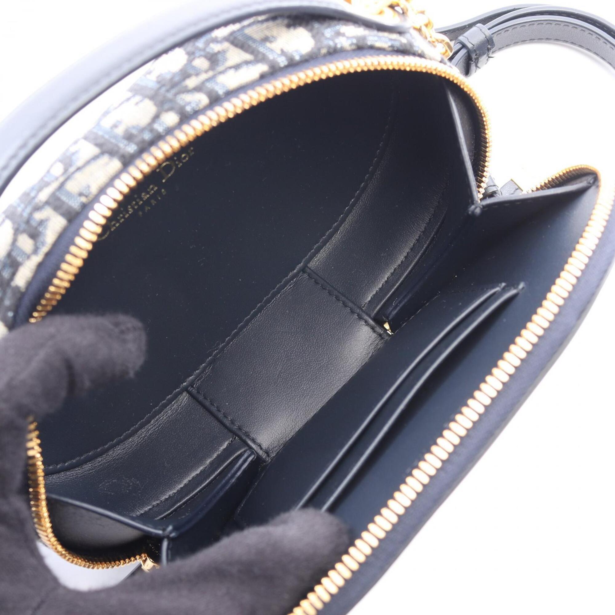 Christian Dior Ivory Navy Leather Canvas Handbag (Pre-Owned)