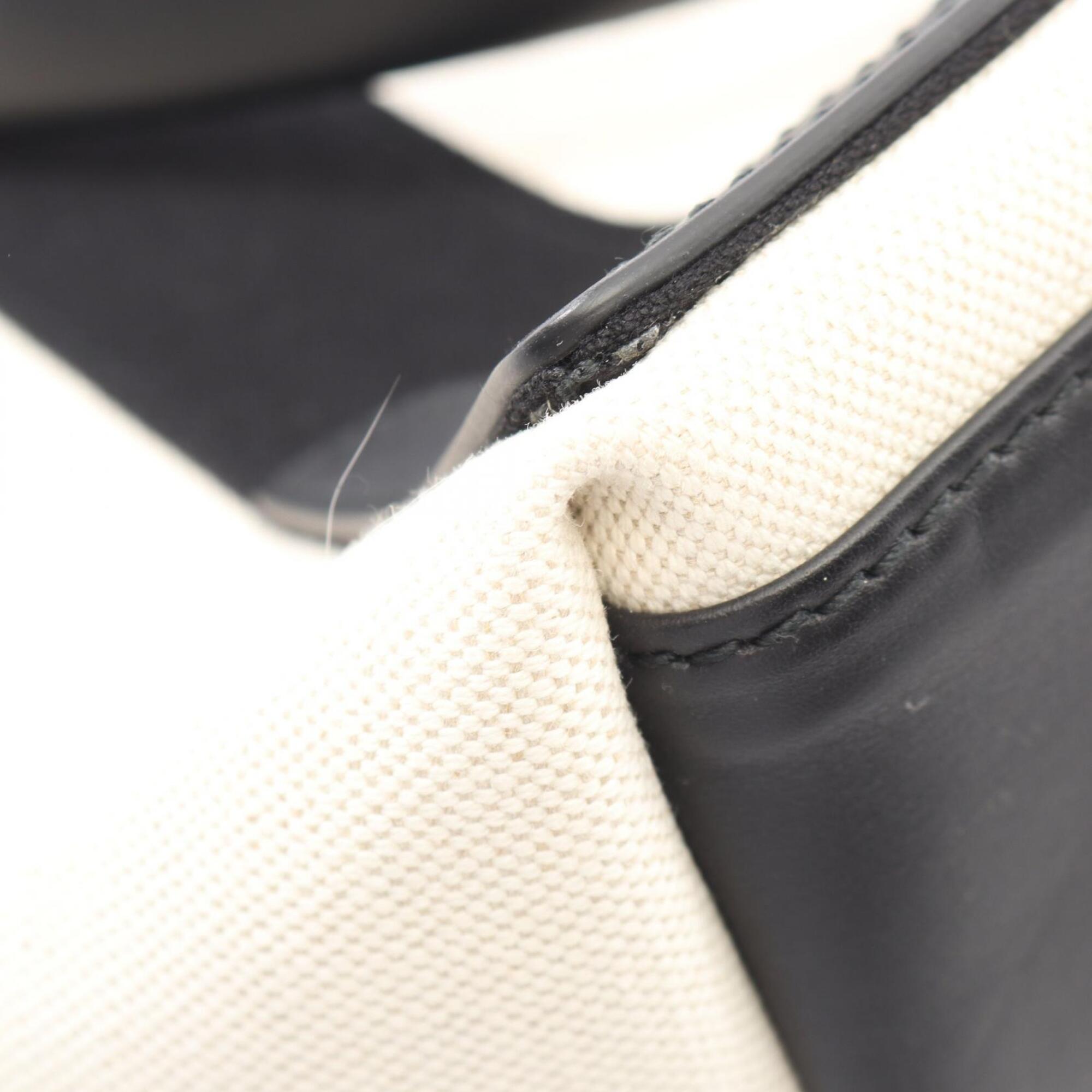 Balenciaga Black Ivory Canvas Leather Handbag Tote Bag (Pre-Owned)