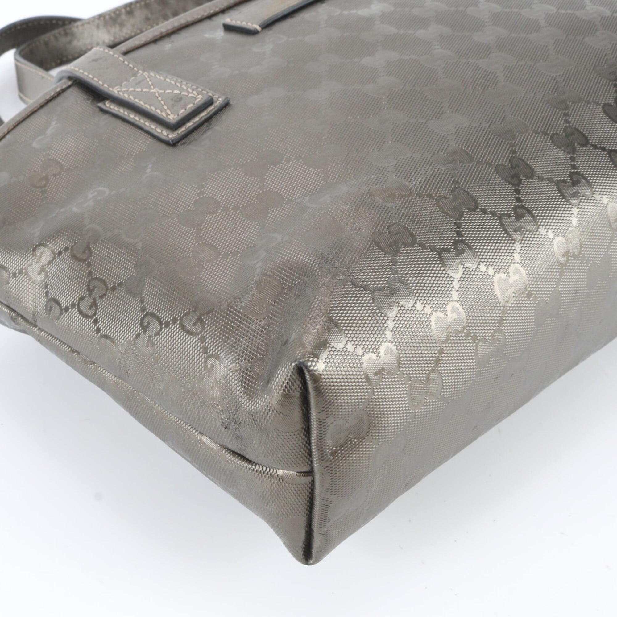 Gucci Gg Imprimé Green Khaki Metallic Leather Coated Canvas Handbag Tote Bag (Pre-Owned)