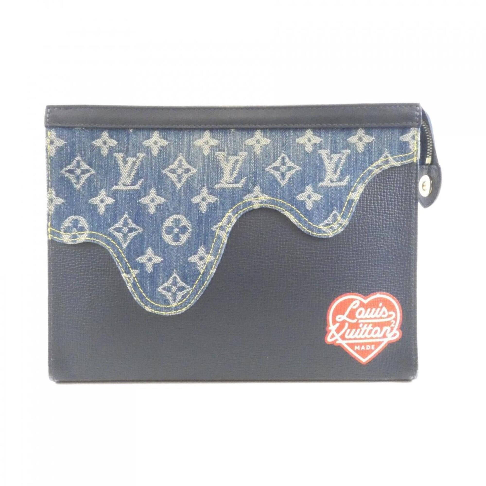 Louis Vuitton Blue Denim Canvas Leather Handbag Pochette (Pre-Owned)