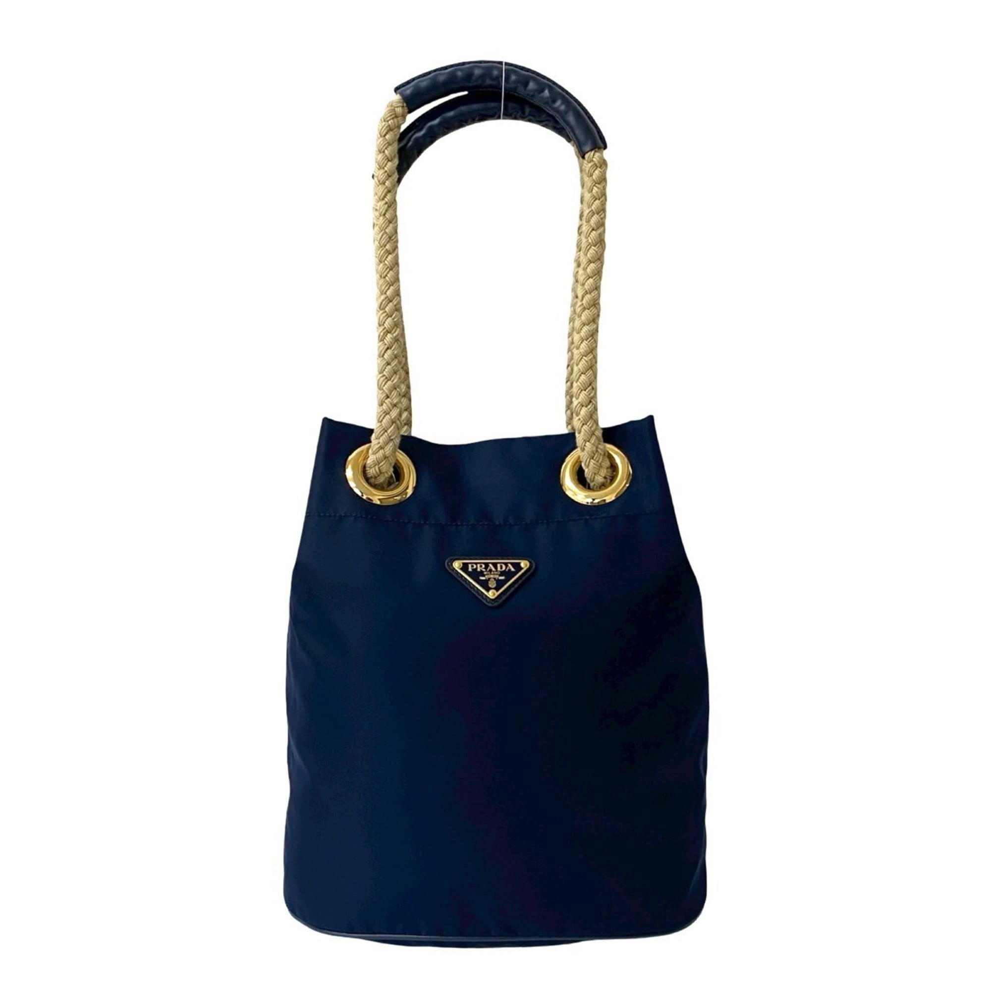 Prada Navy Nylon Leather Handbag Shoulder Bag Tote Bag (Pre-Owned)