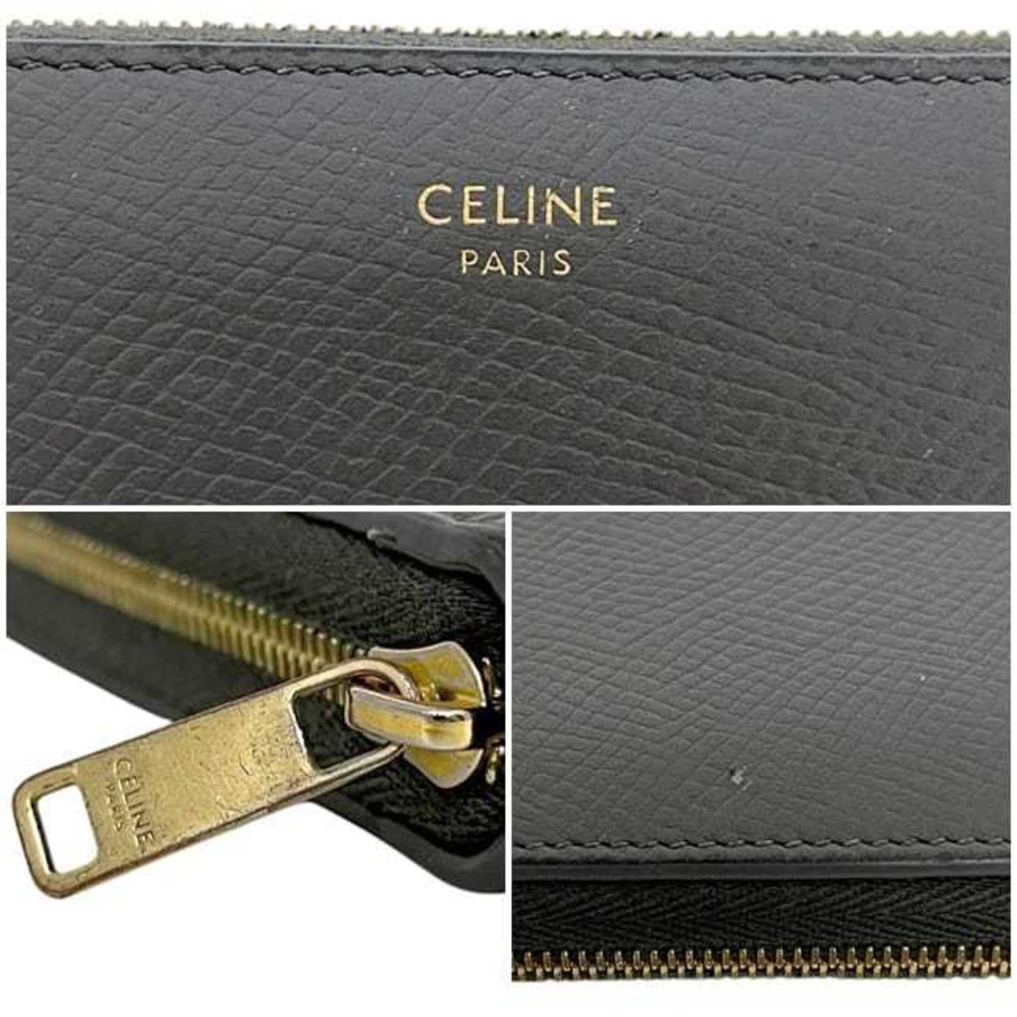 Celine Gray Leather Long Wallet (Bi-Fold) (Pre-Owned)
