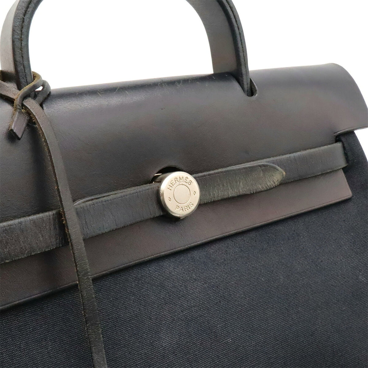 Hermes Black Toile Officier Leather Backpack Handbag (Pre-Owned)