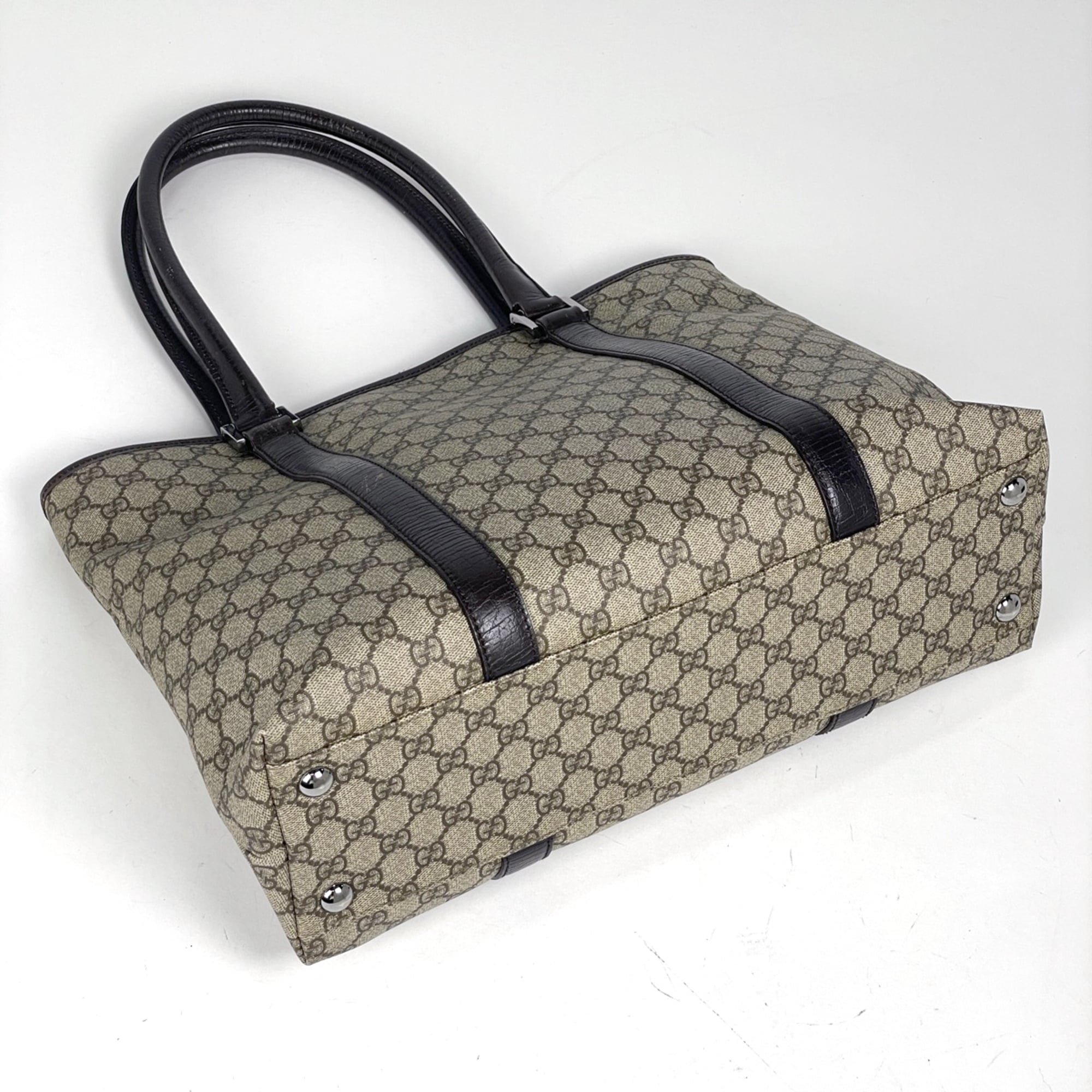 Gucci Brown Coated Canvas Leather Tote Bag (Pre-Owned)