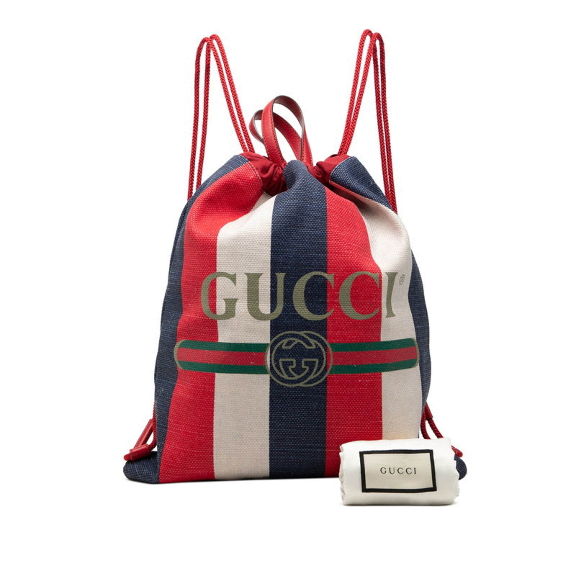 Gucci Sherry Line Red Color White Canvas Backpack (Pre-Owned)
